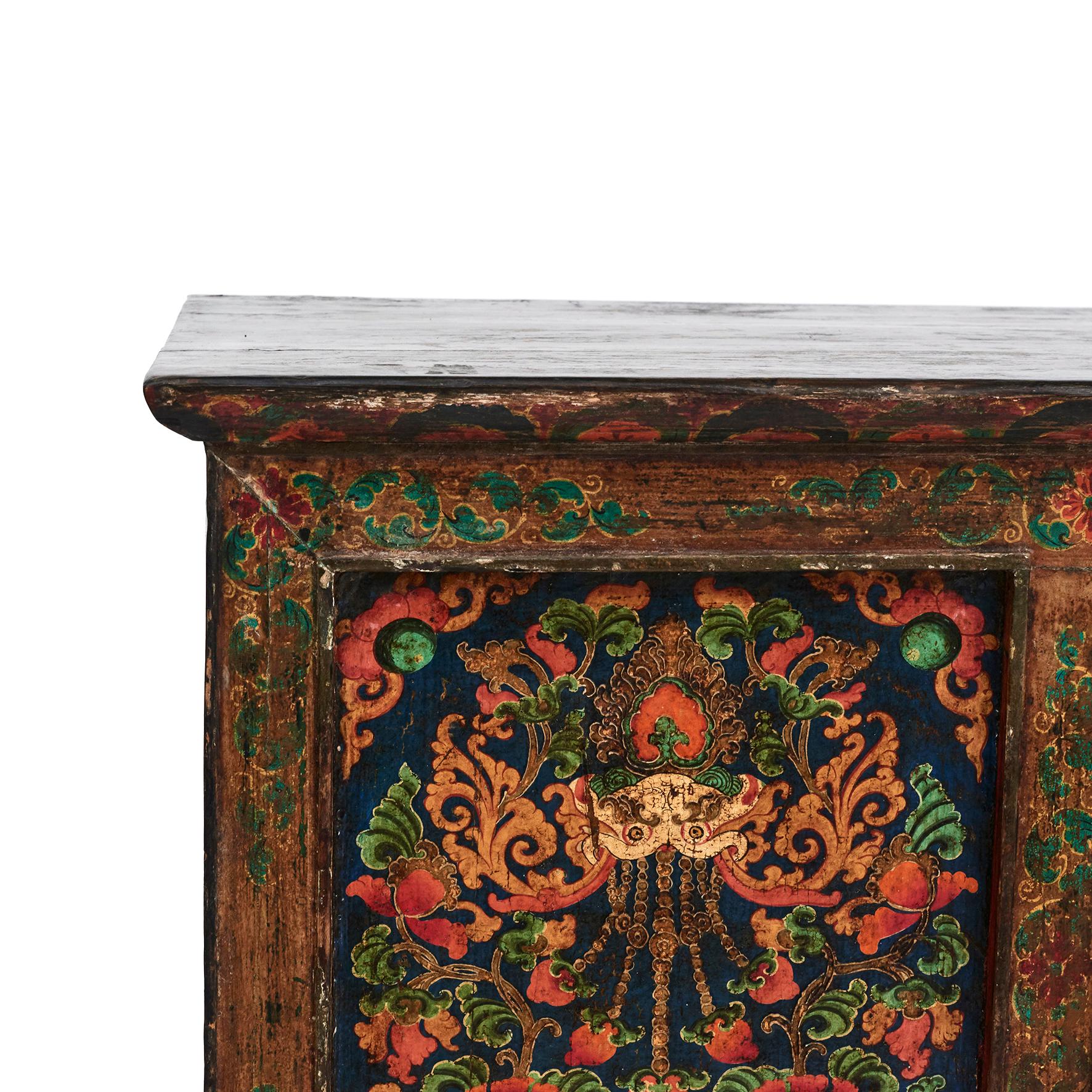 19th Century Antique Tibetan Hand Painted Alter Cabinet