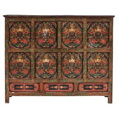 Antique Tibetan Hand Painted Alter Cabinet
