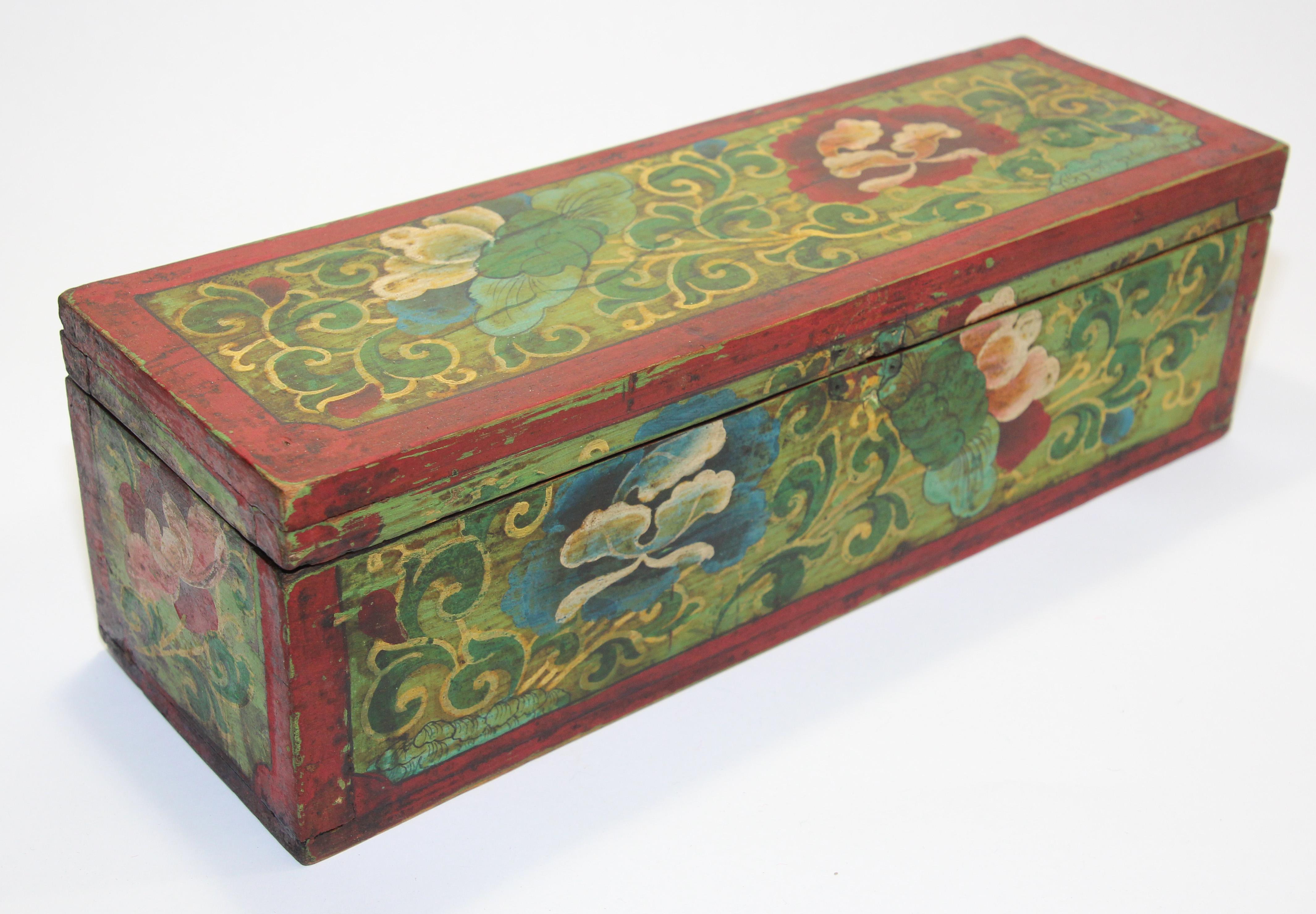 Tibetan Hand Painted Decorative Box with Floral Designs 1