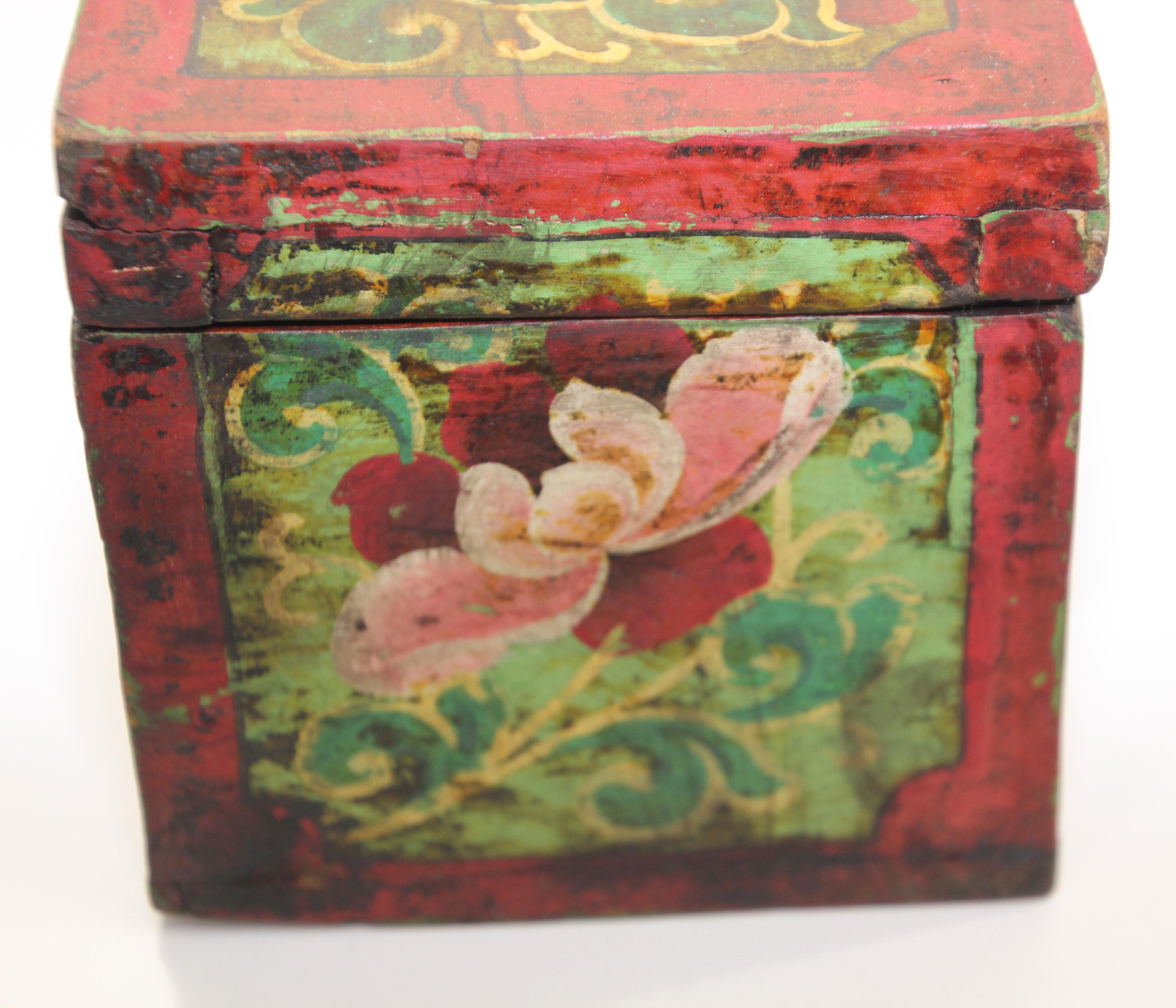 Tibetan Hand Painted Decorative Box with Floral Designs 2