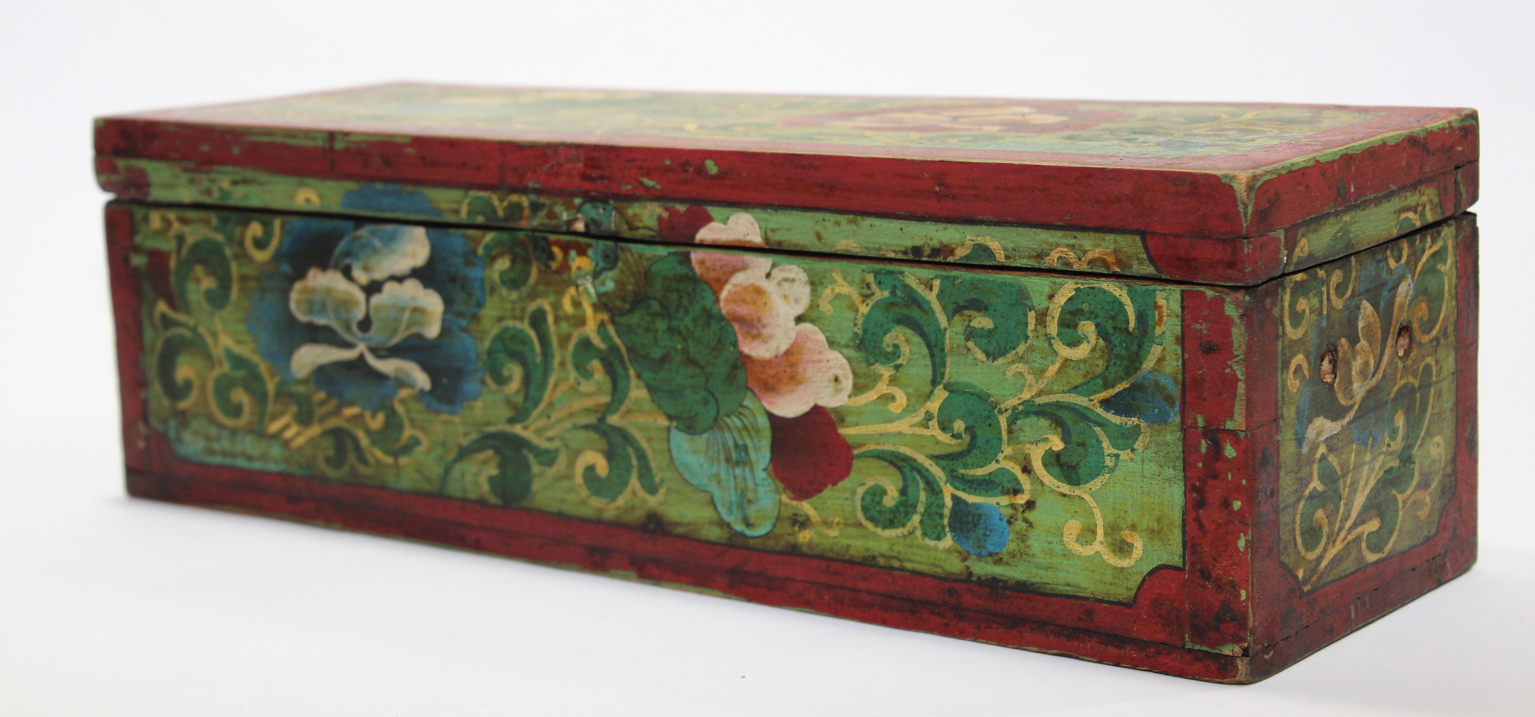 Folk Art Tibetan Hand Painted Decorative Box with Floral Designs