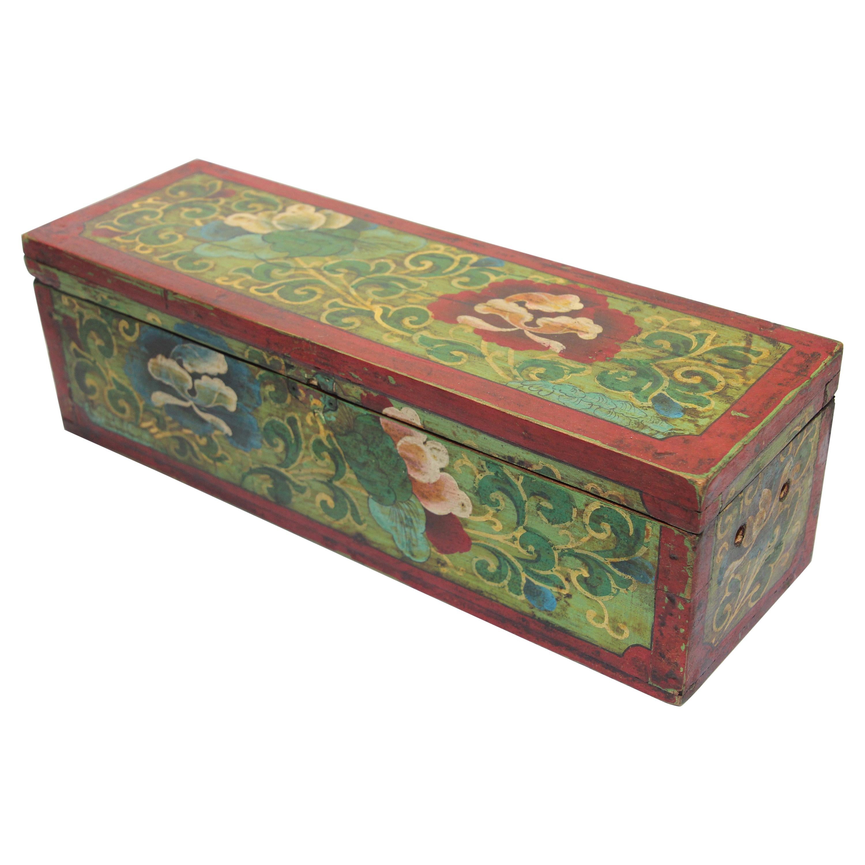 Tibetan Hand Painted Decorative Box with Floral Designs