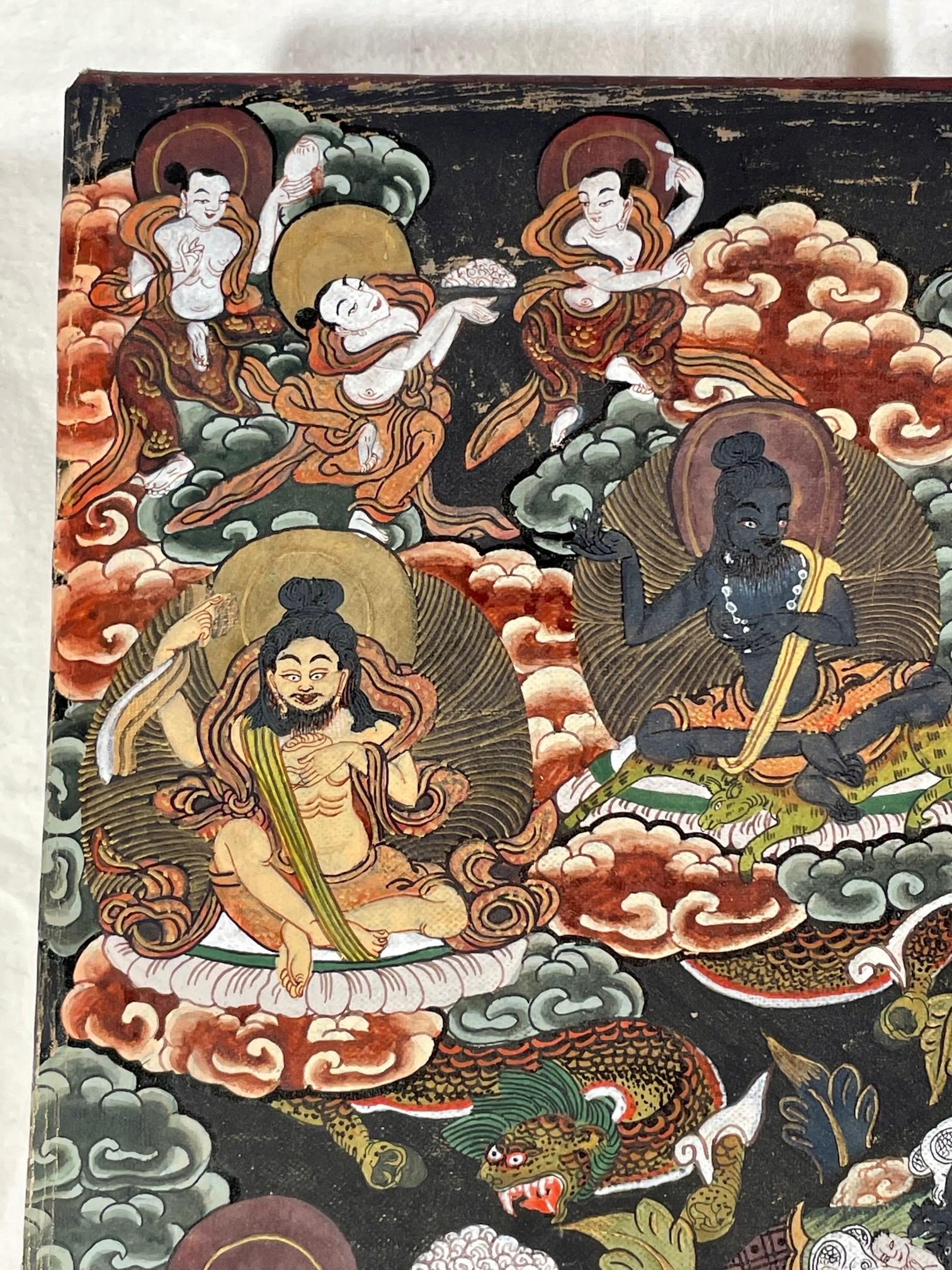 Tibetan Hand Painted Mandala Thangka Painting with 24K Gold In Good Condition In Vero Beach, FL