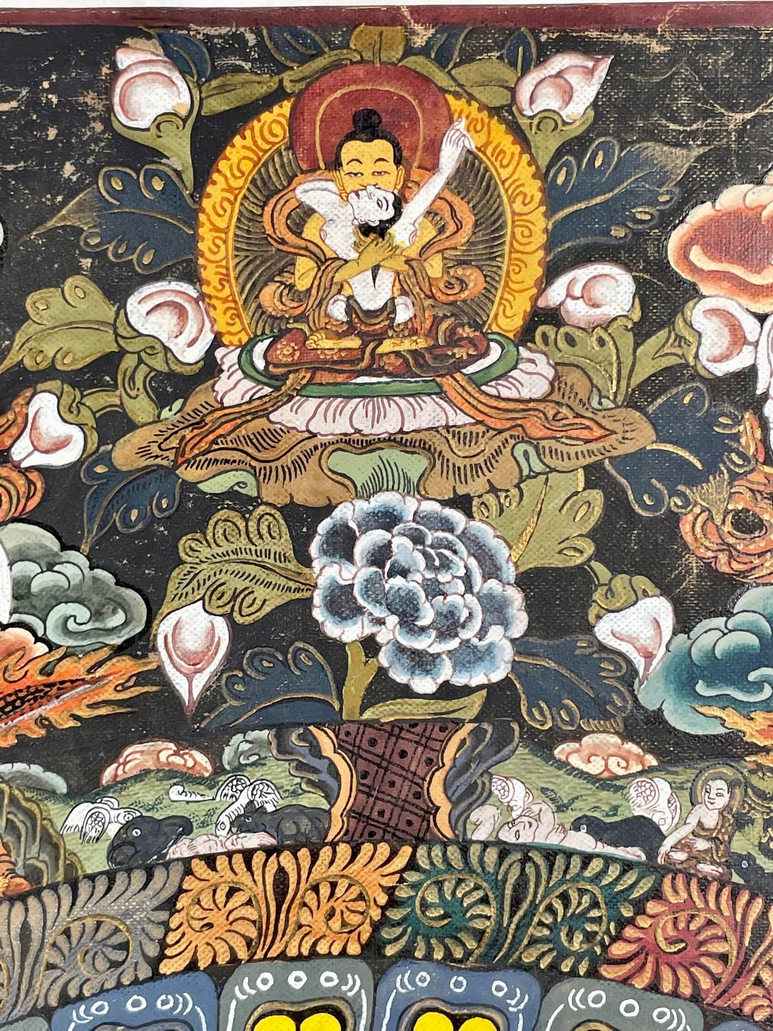 20th Century Tibetan Hand Painted Mandala Thangka Painting with 24K Gold