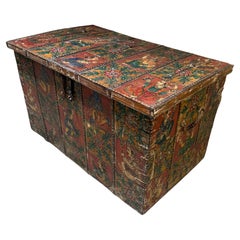 Coffre de voyage tibétain en bois peint à la main, rectangulaire, pour mariage dans un monastère