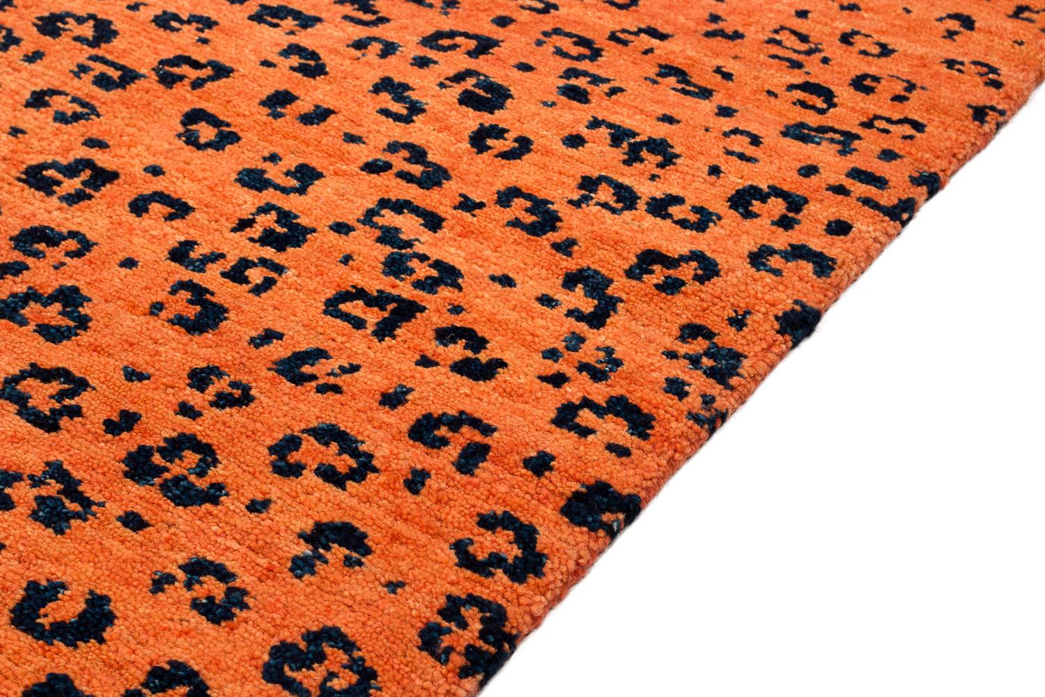 Tibetan Handwoven Wool Leopard Area Rug by Carini In Excellent Condition In New York, NY