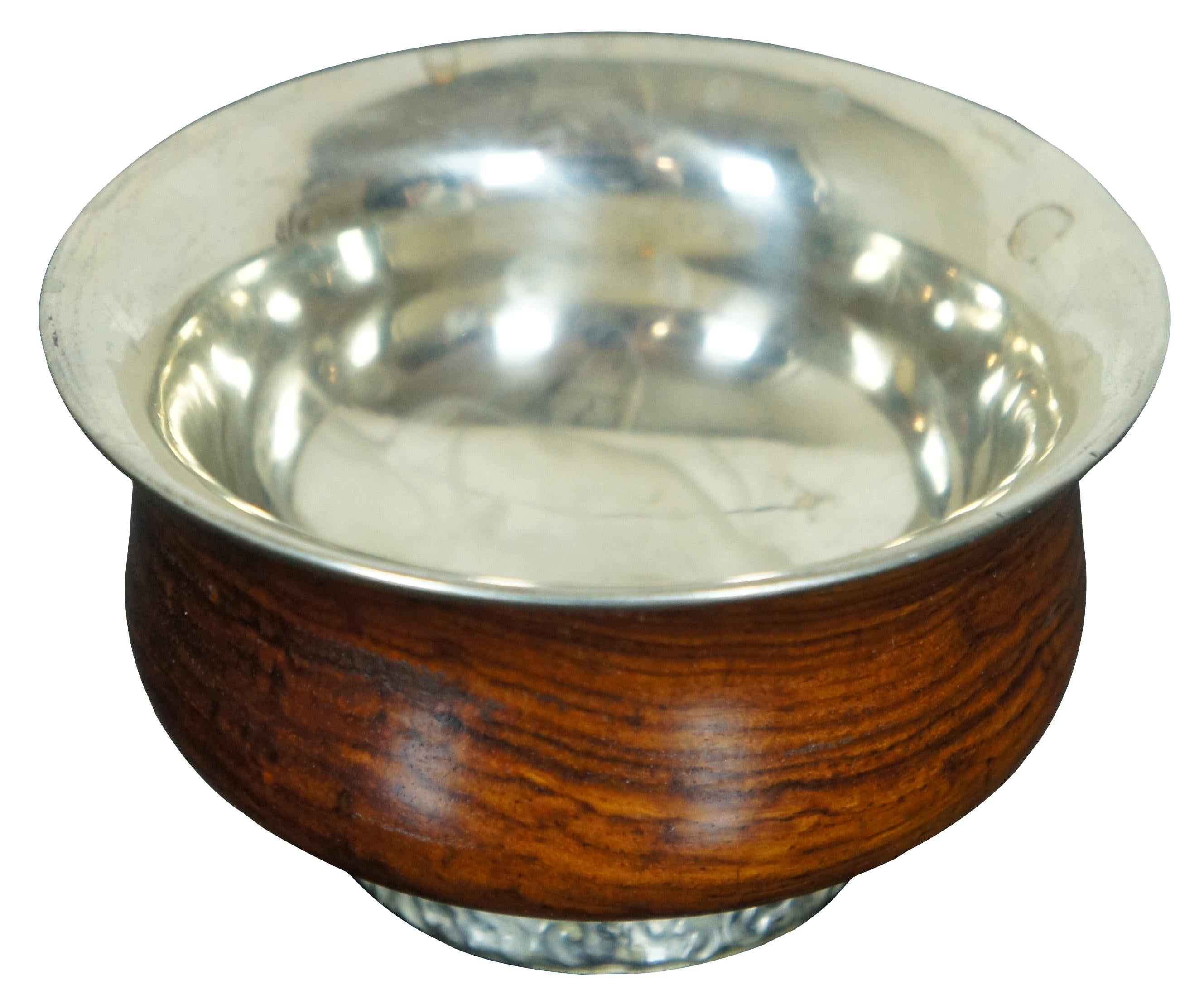 Vintage Chinese Tebetan Jha Phor silver and wood libations / tea / coffee / wine / prayer bowl or cup.  