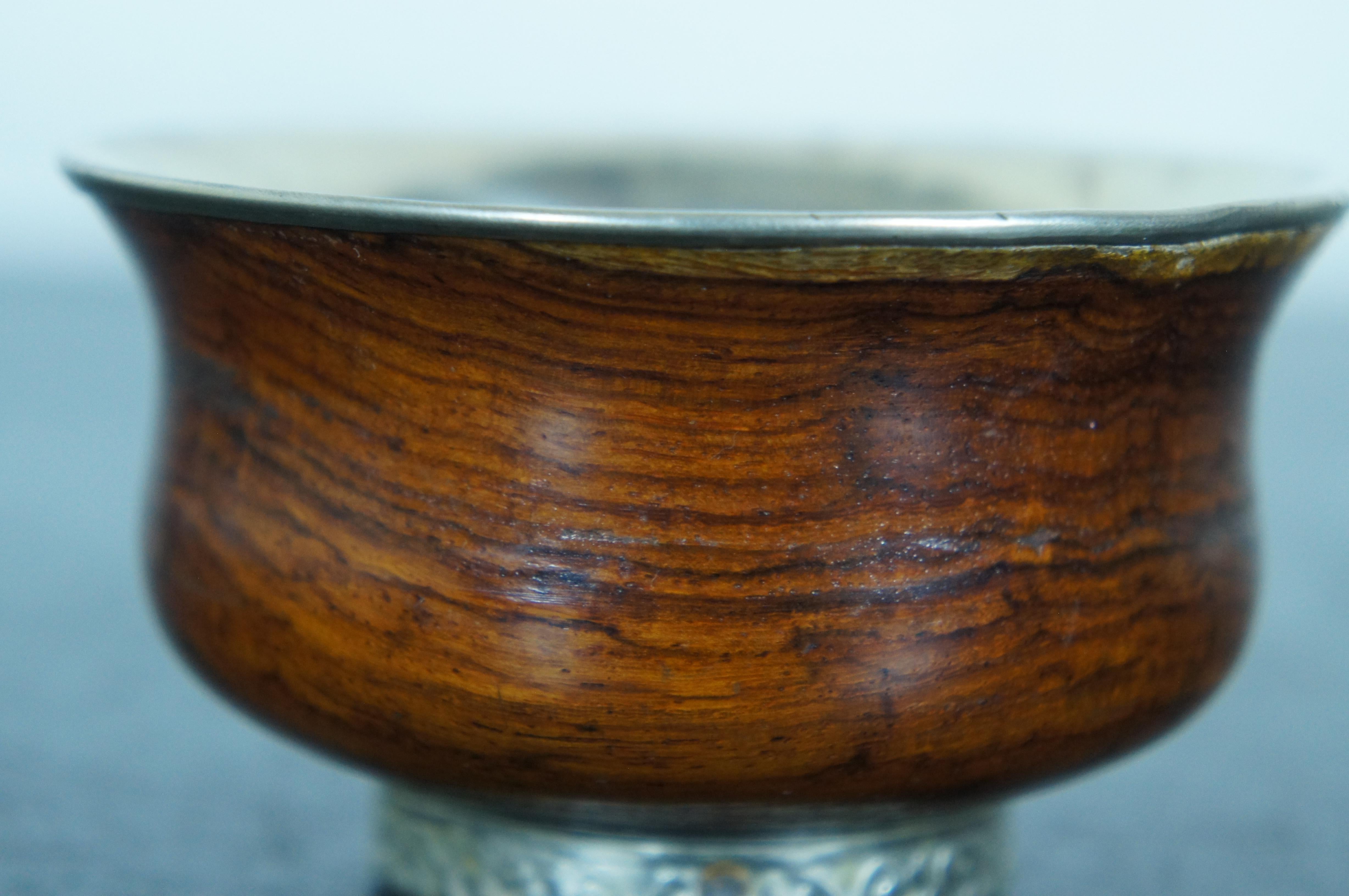 20th Century Tibetan Himalayan Wood & Silver Lined Libation Bowl Tea Wine Prayer Cup 3.5