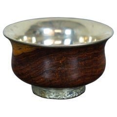 Tibetan Himalayan Wood & Silver Lined Libation Bowl Tea Wine Prayer Cup 3.5"