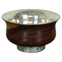 Bol de libération tibétain de l'Himalaya en bois et doublure d'argent Tasse à thé et à vin de prière de 8,9 cm