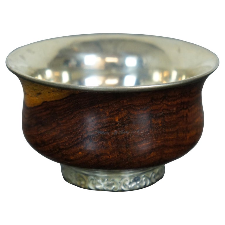 Tibetan Himalayan Wood and Silver Lined Libation Bowl Tea Wine Prayer