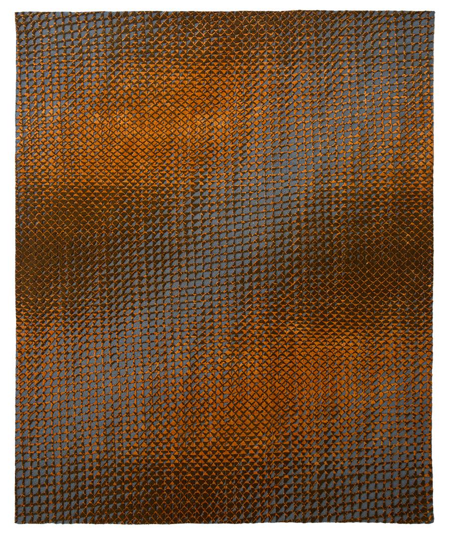Modern Tibetan Knotted and Sumac Flat-Woven Studio 54 Carpet in gray, orange and brown