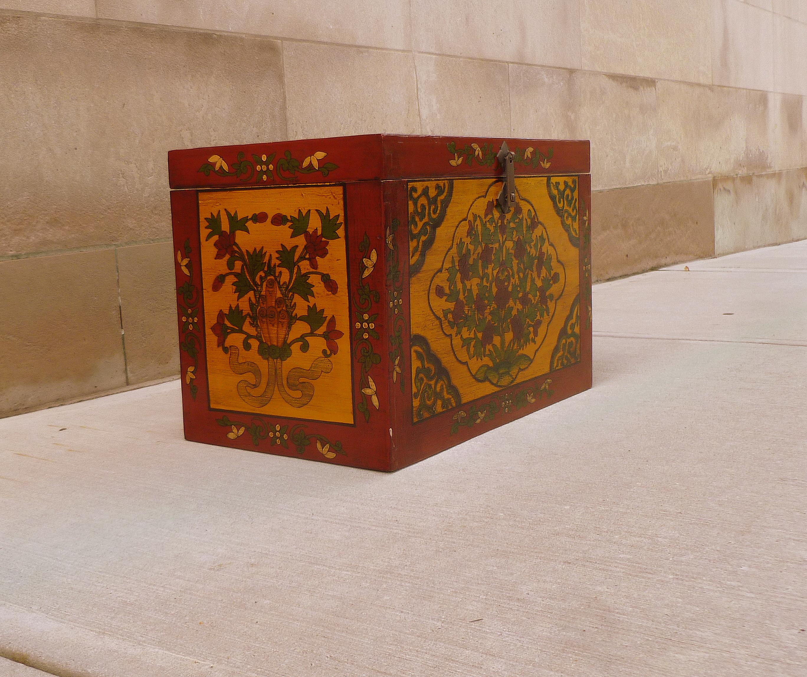 Tibetan Large box with Hand Painted Polychrome Floral Motif 3