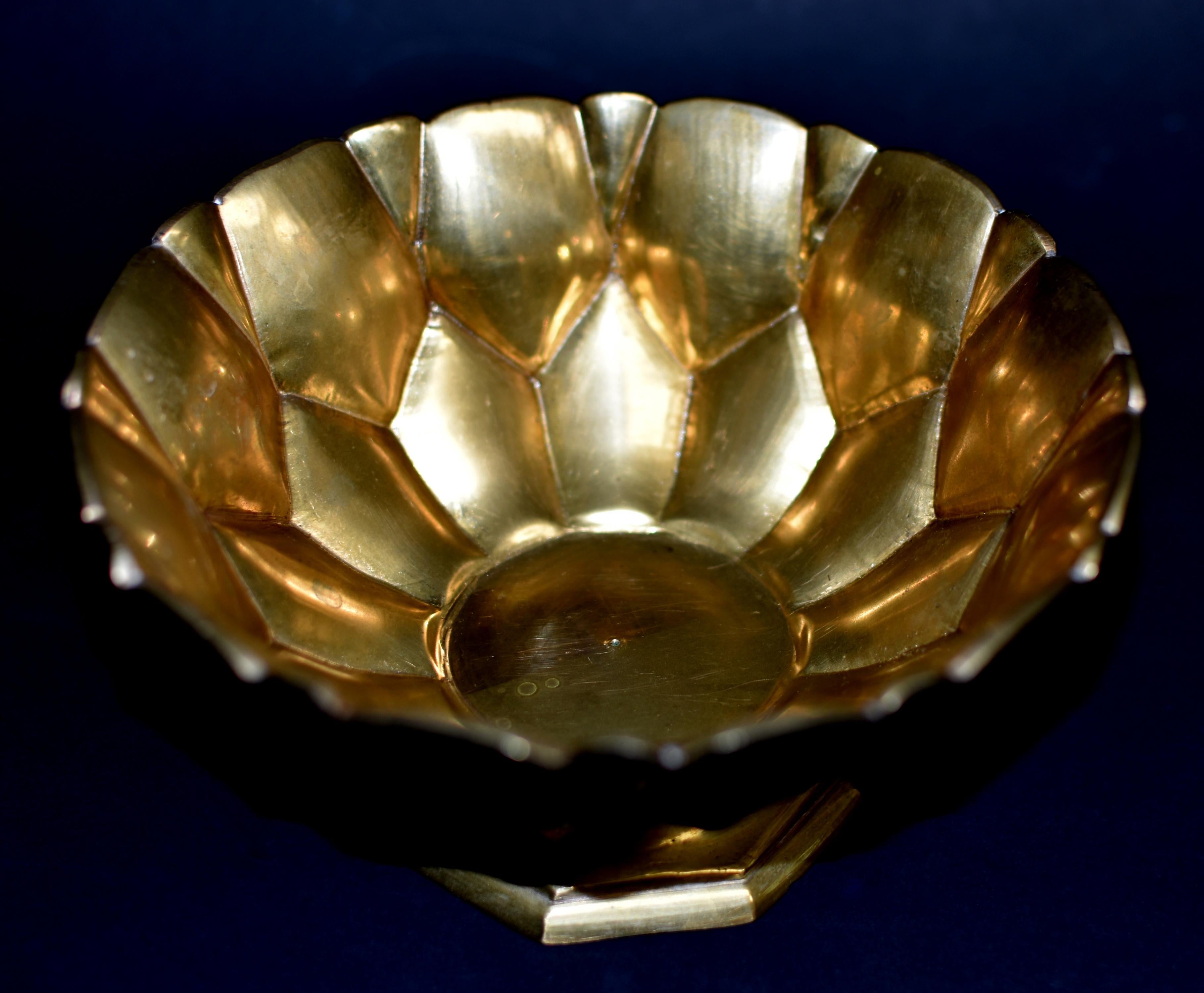 20th Century Tibetan Lotus Offering Bowl Solid Brass