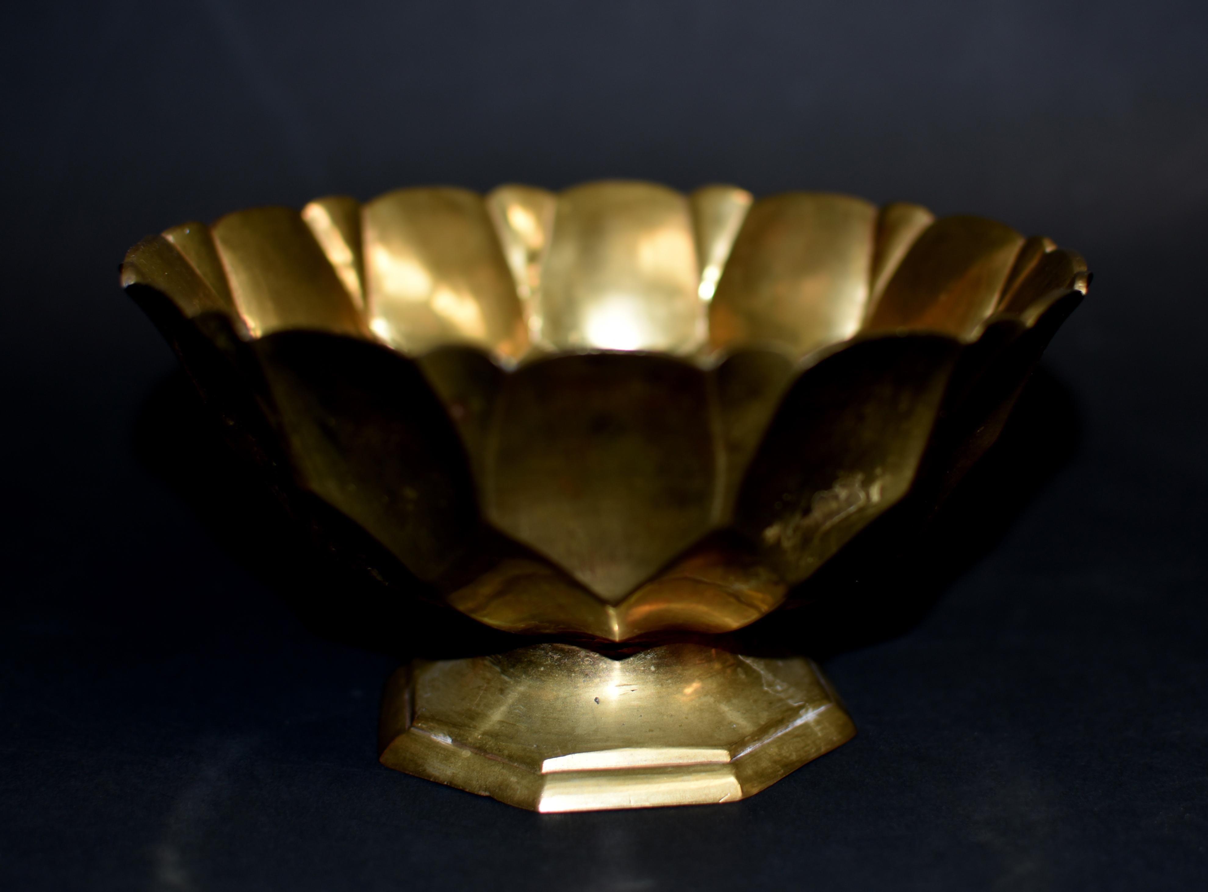 Tibetan Lotus Offering Bowl Solid Brass 2