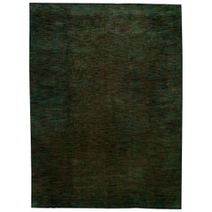 Tibetan M Group Design Green Silk and Wool Handmade Rug