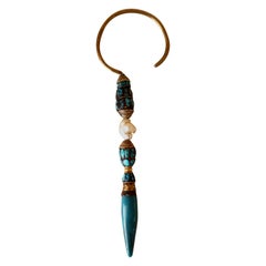 Store closing March 31.  Tibetan Man's Earring Turquoise Pearl Gold Pendant 