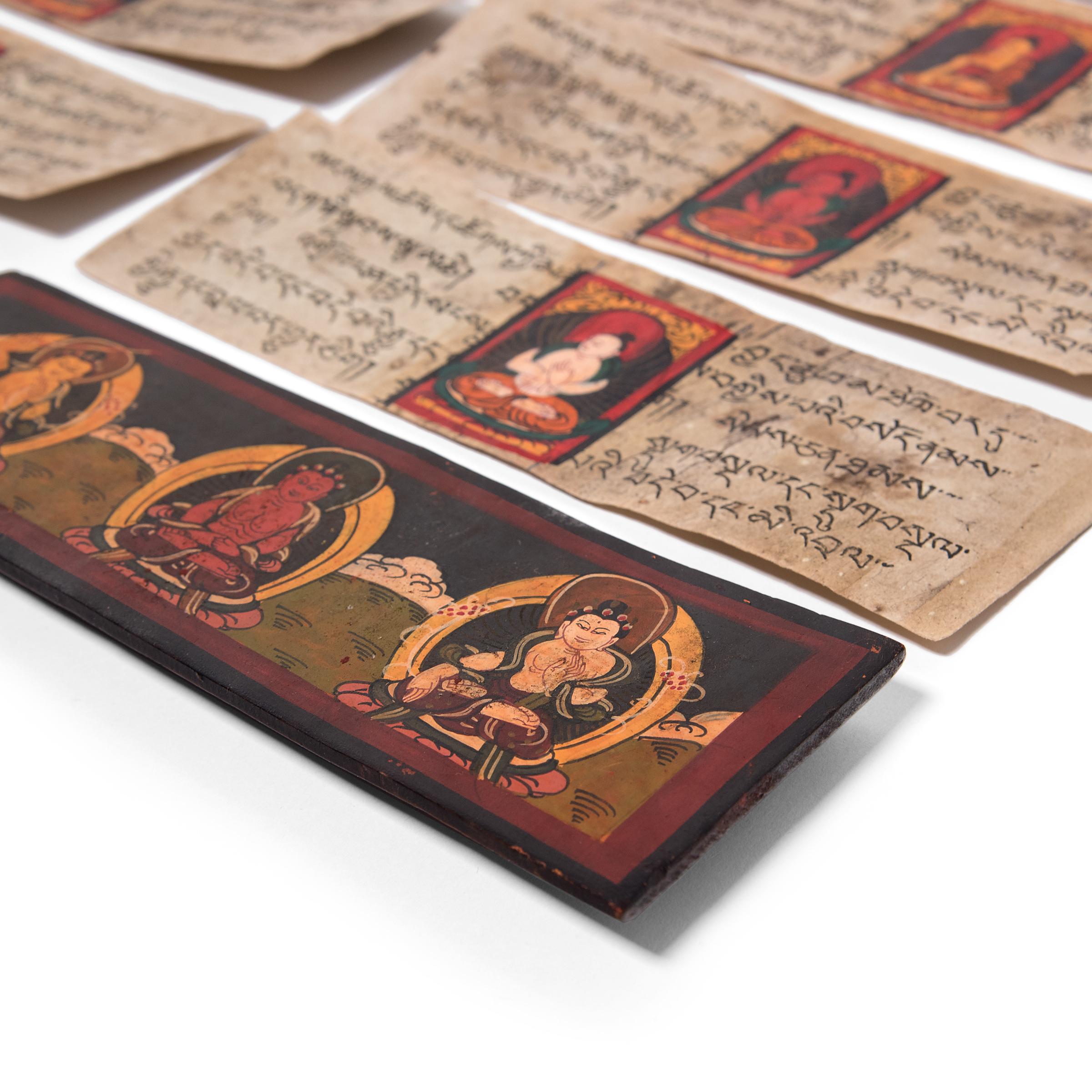 Wood Tibetan Manuscript Book with Painted Cover, c. 1900