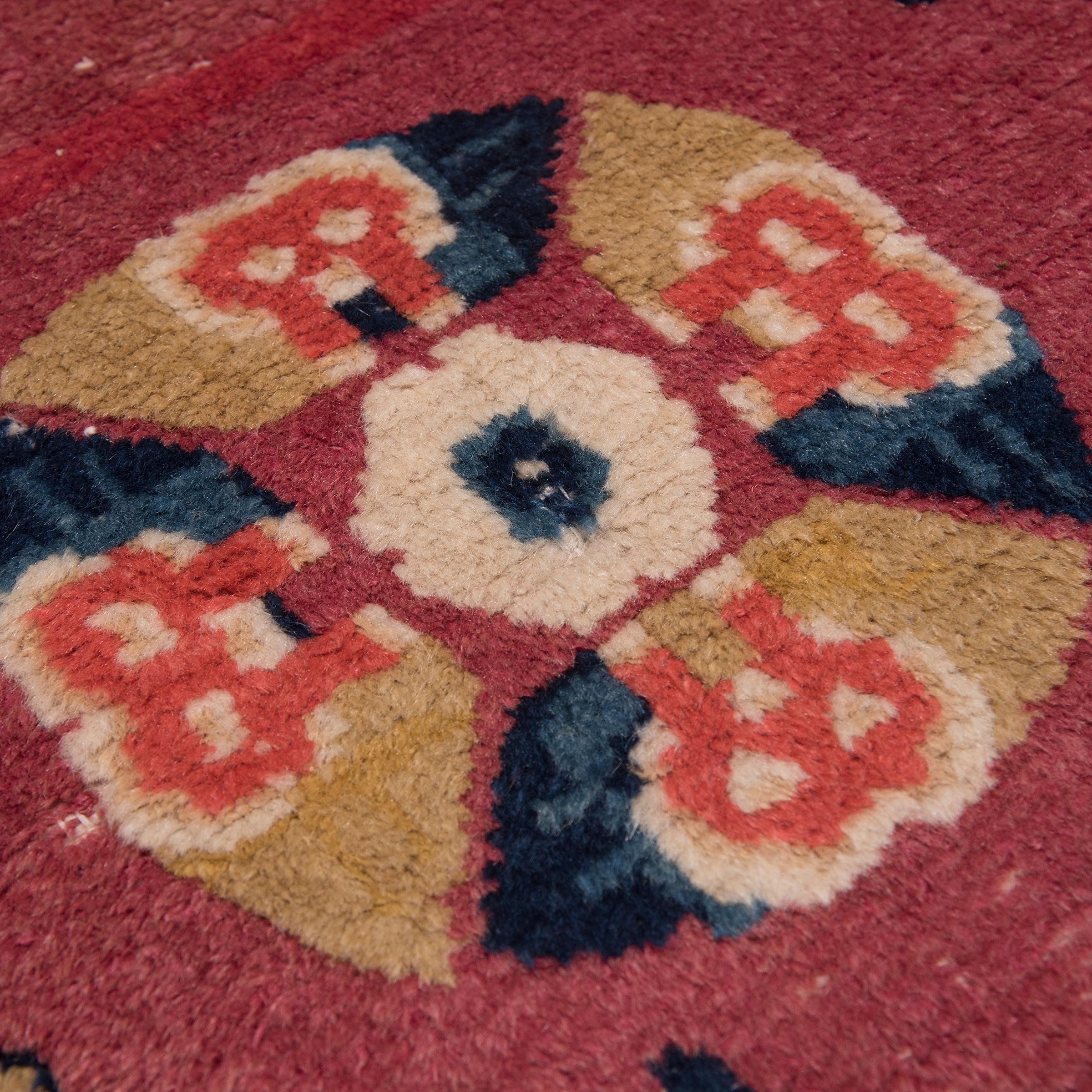 Vegetable Dyed Tibetan Meditation Carpet with Dorje Medallion, c. 1920 For Sale