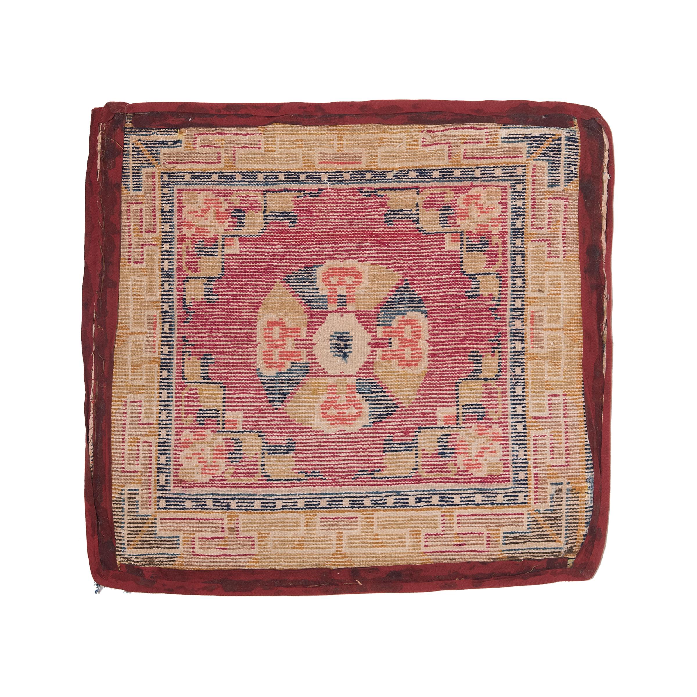 Cotton Tibetan Meditation Carpet with Dorje Medallion, c. 1920 For Sale