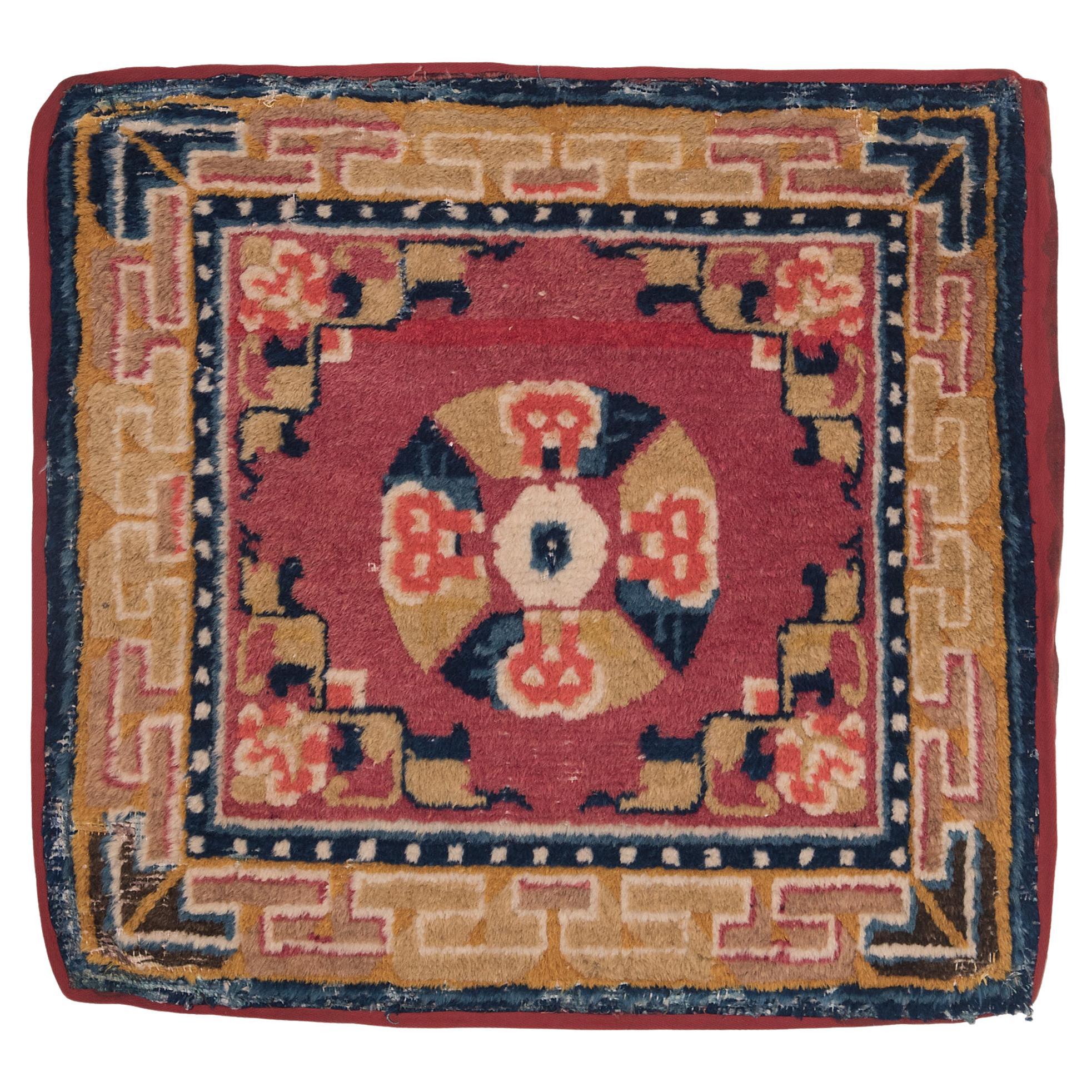 Tapis de méditation tibétain avec médaillon Dorje, vers 1920