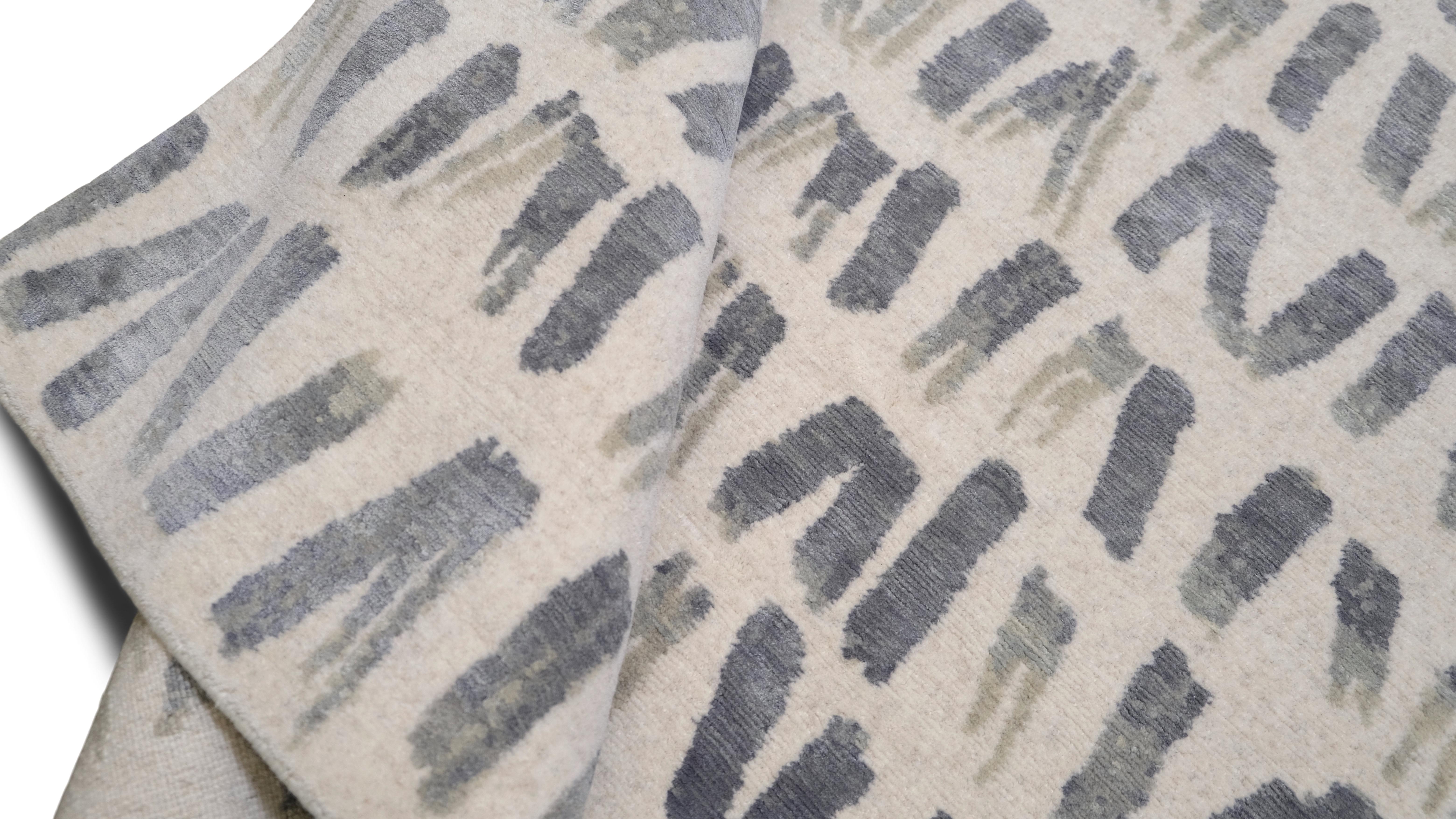 Moderne Tapis tibétain moderne noué à la main en laine et soie 9'x12' en vente