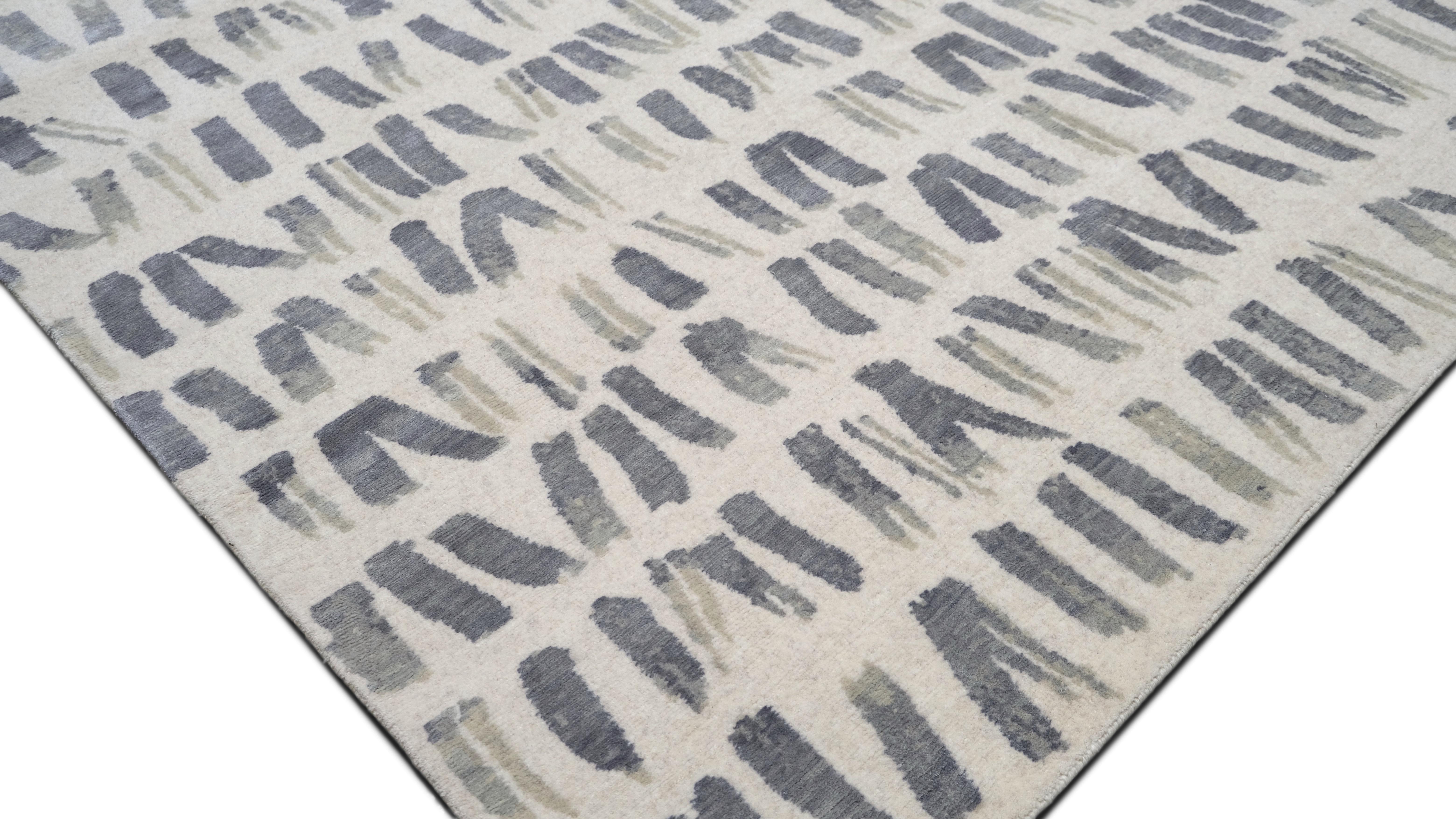 Noué à la main Tapis tibétain moderne noué à la main en laine et soie 9'x12' en vente