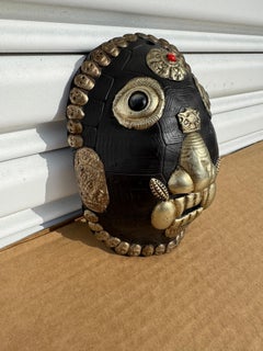 Tibetan Monkey Mask Sculpture with Metal Accents