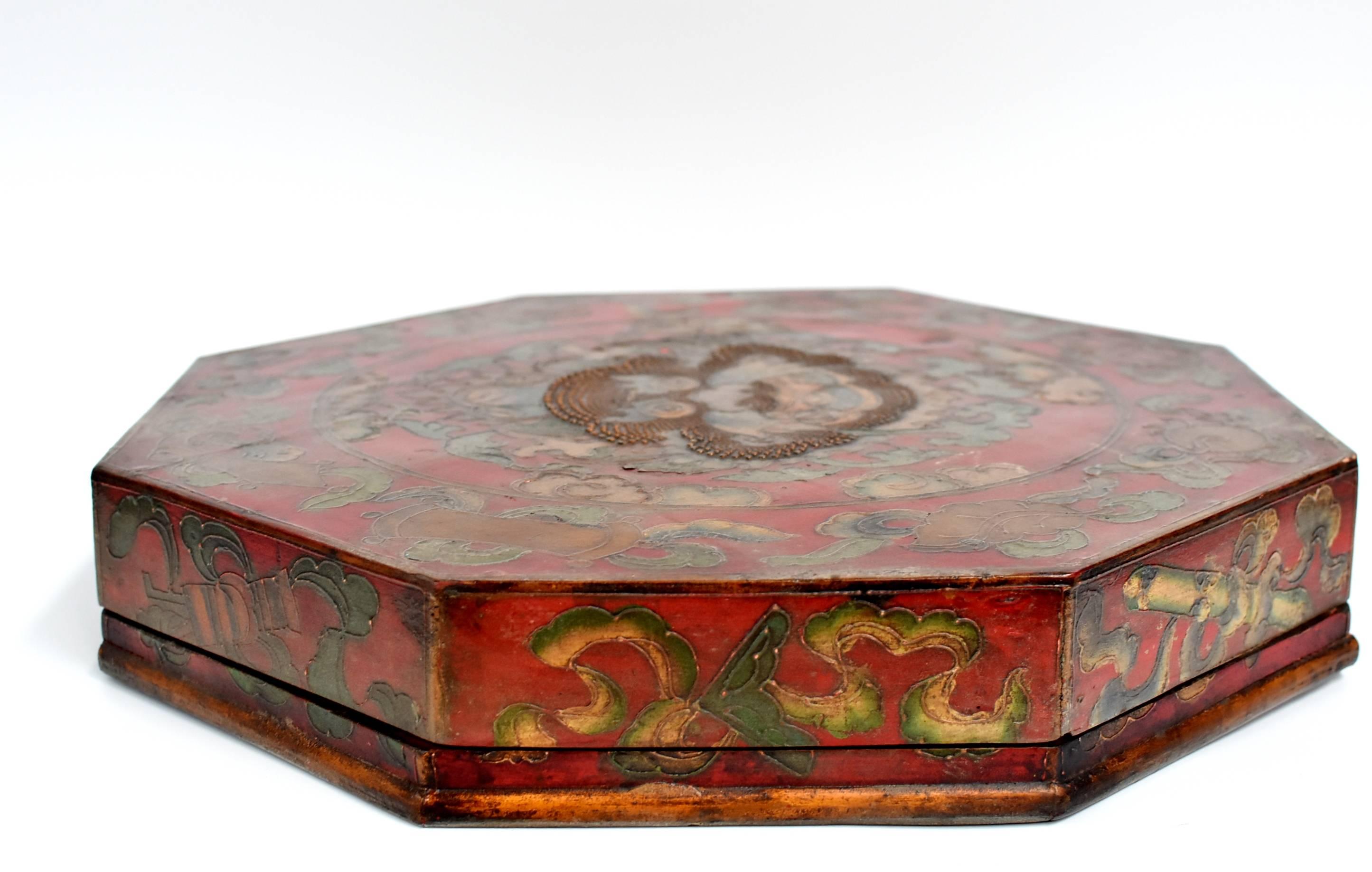 Peint à la main Boîte octogonale tibétaine:: plateau Feng Shui Bagua