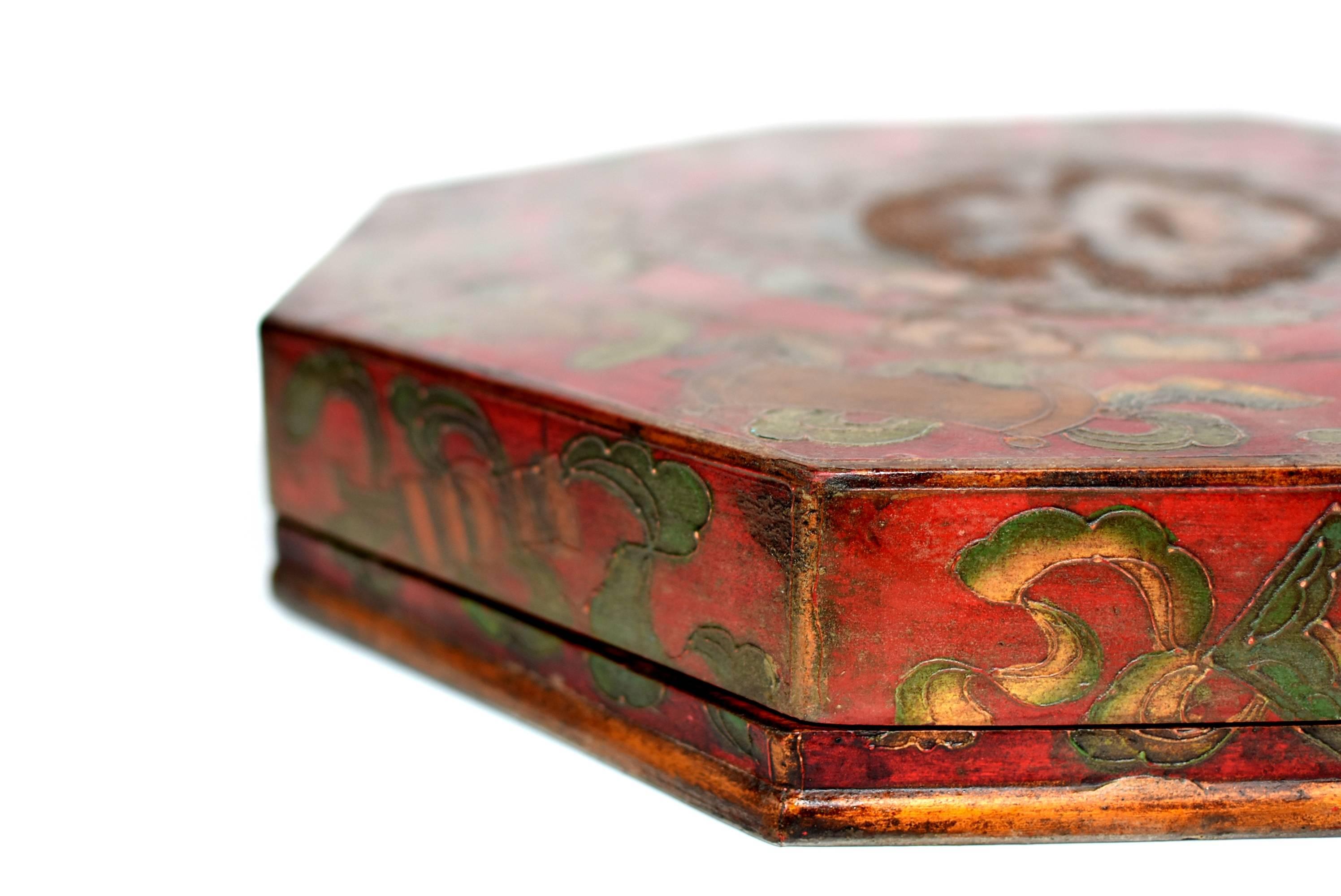 Bois Boîte octogonale tibétaine:: plateau Feng Shui Bagua