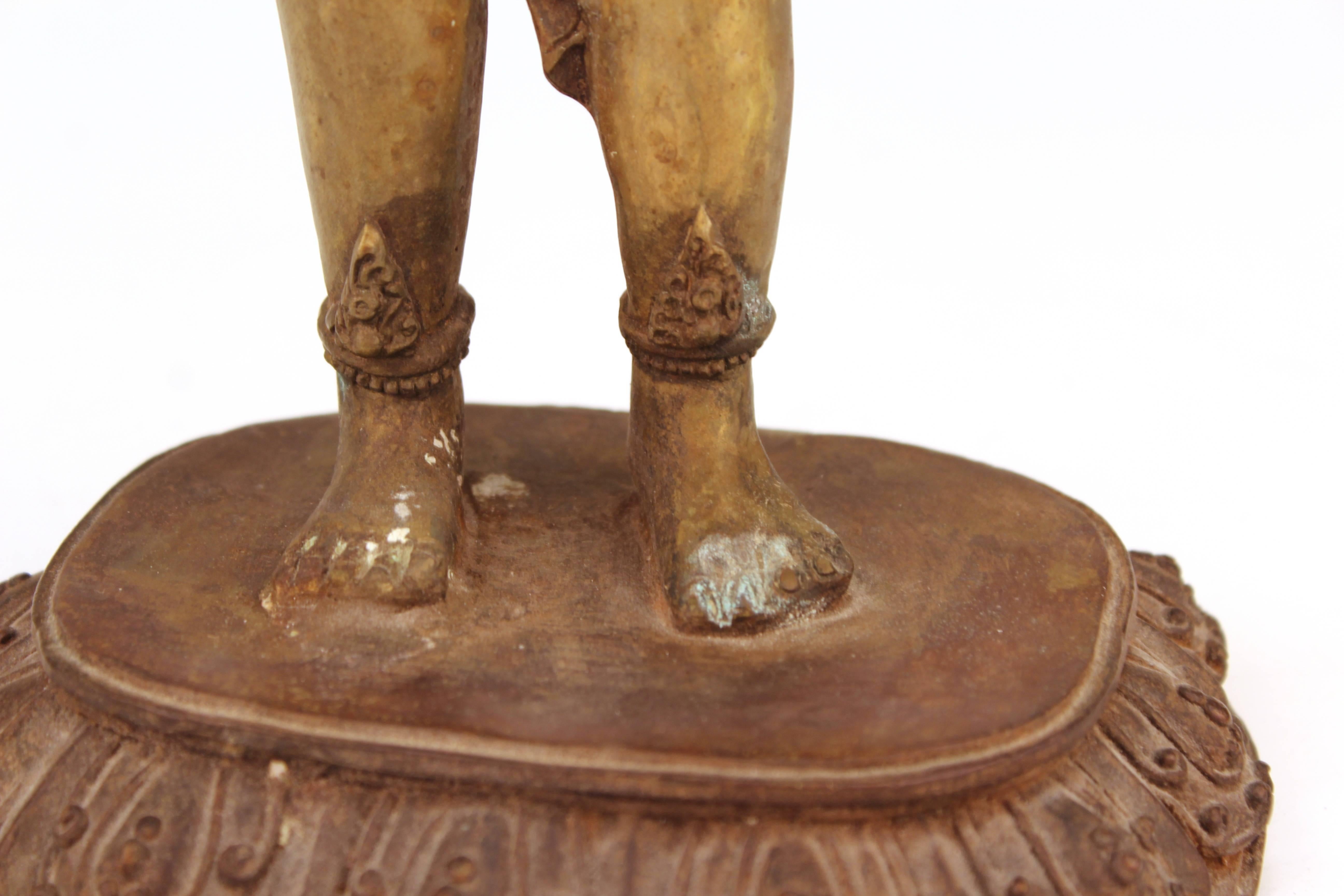 Tibetan or Indian Hindu Gilt Brass Figure of a Standing Bhumi Devi 5