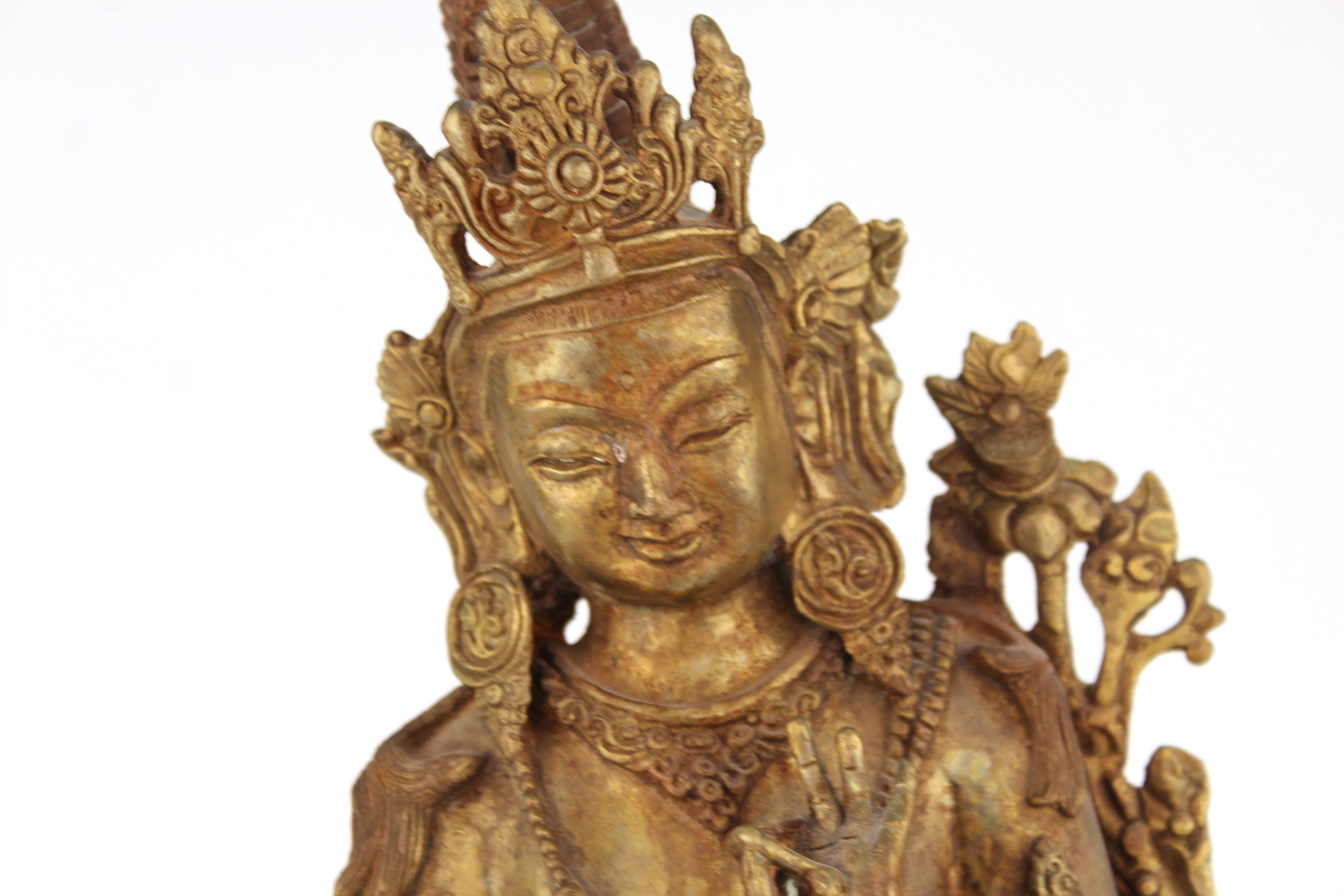 Tibetan or Indian Hindu Gilt Brass Figure of a Standing Bhumi Devi 6