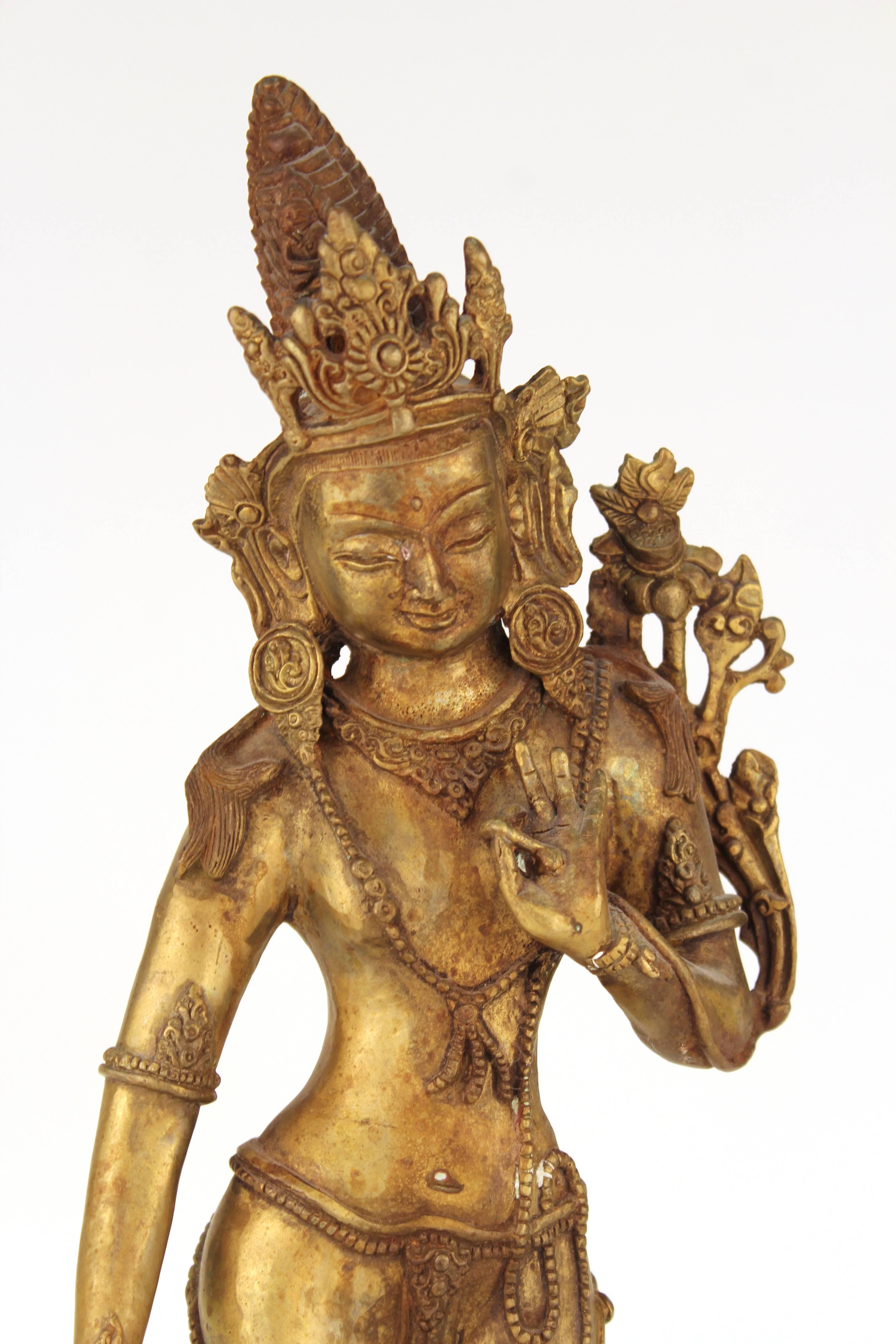 Tibetan or Indian Hindu Gilt Brass Figure of a Standing Bhumi Devi 2