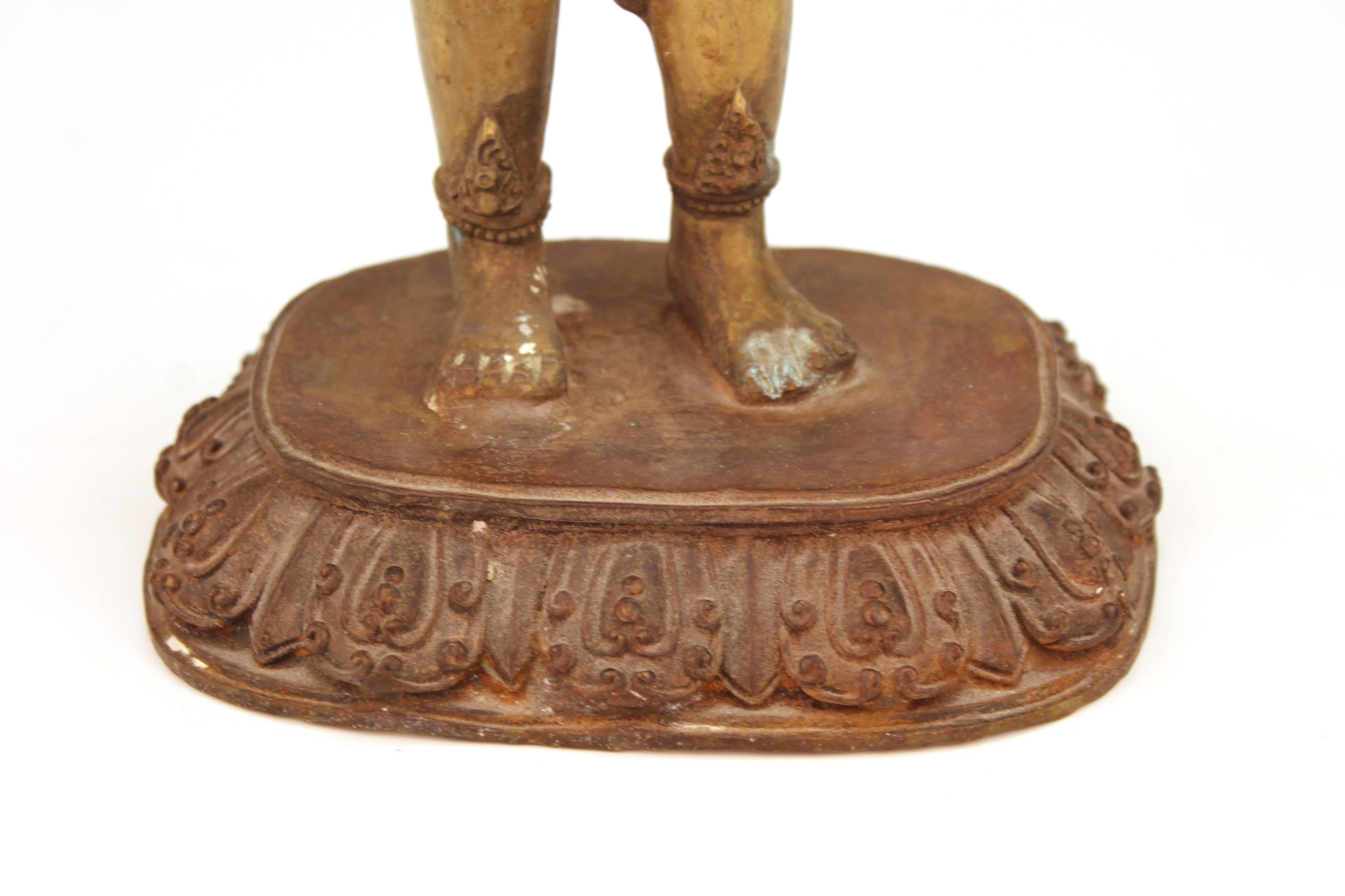 Tibetan or Indian Hindu Gilt Brass Figure of a Standing Bhumi Devi 3
