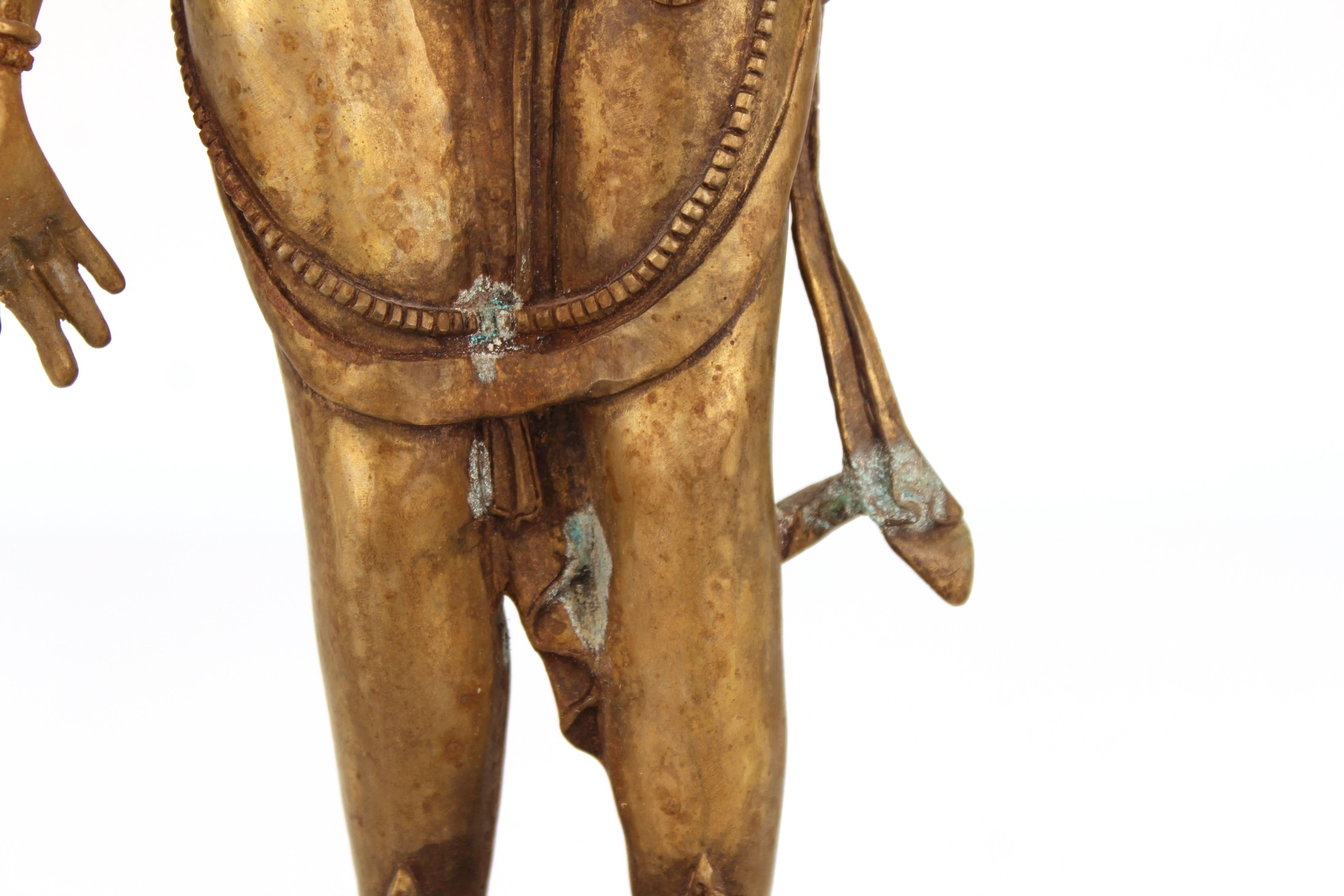Tibetan or Indian Hindu Gilt Brass Figure of a Standing Bhumi Devi 4