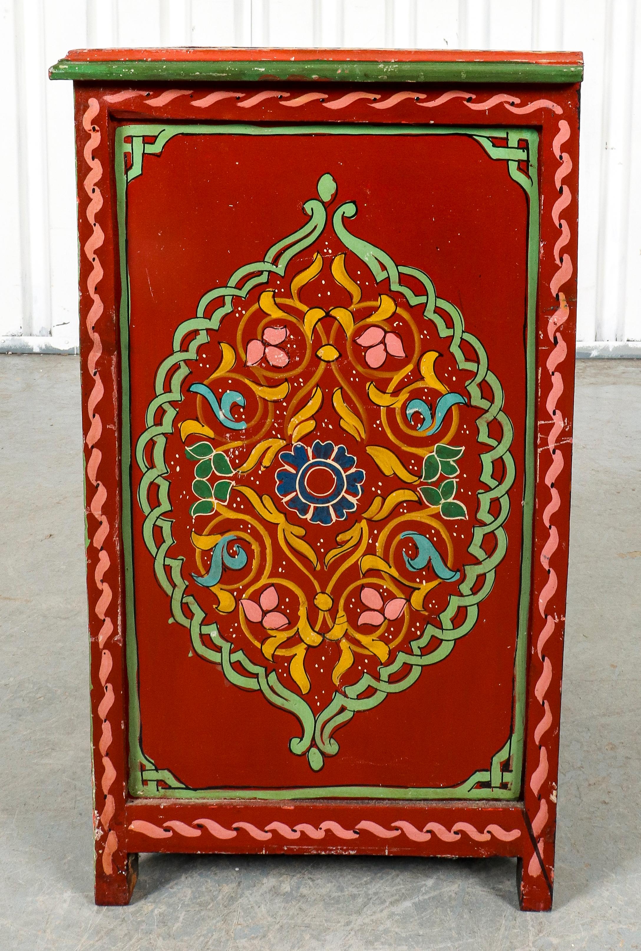 Hand-Painted Tibetan Paint Decorated Chest of Drawers For Sale
