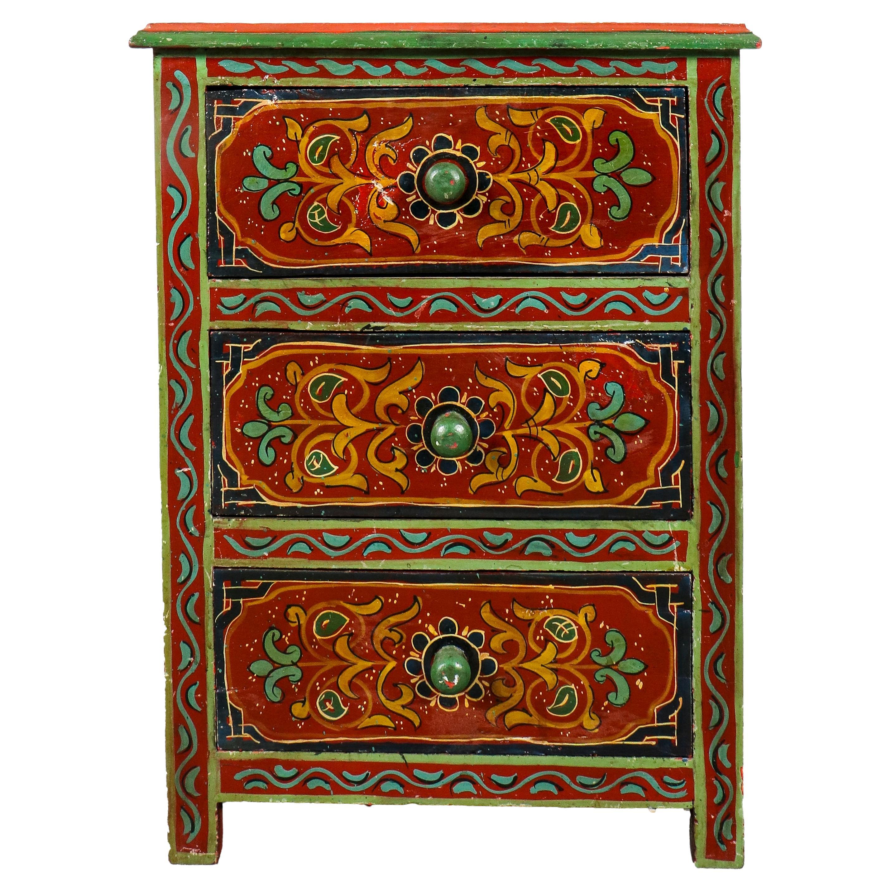 Tibetan Paint Decorated Chest of Drawers For Sale