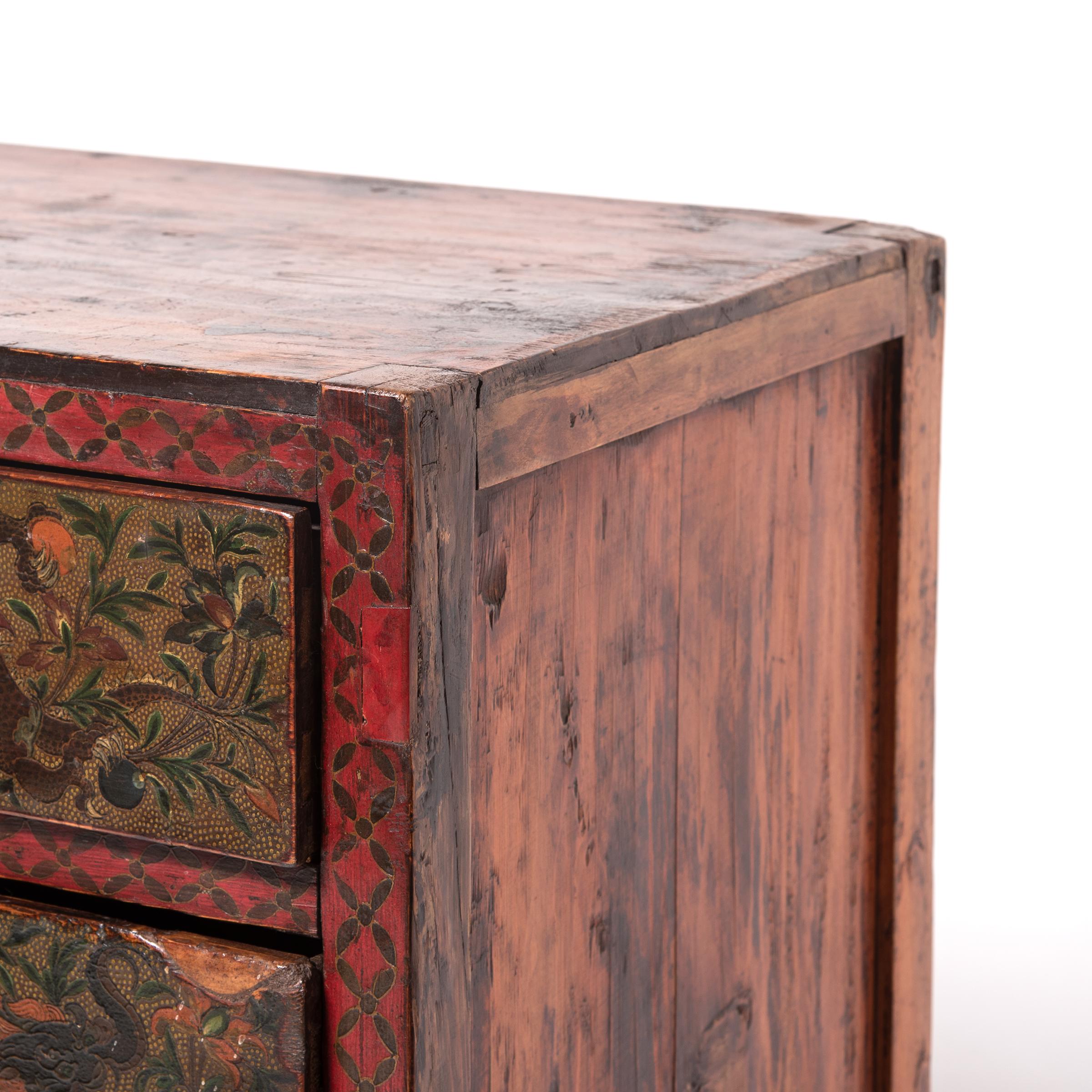 Tibetan Painted Dragon Chest of Drawers, c. 1850 For Sale 1
