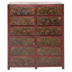 Antique Tibetan Painted Dragon Chest of Drawers, c. 1850