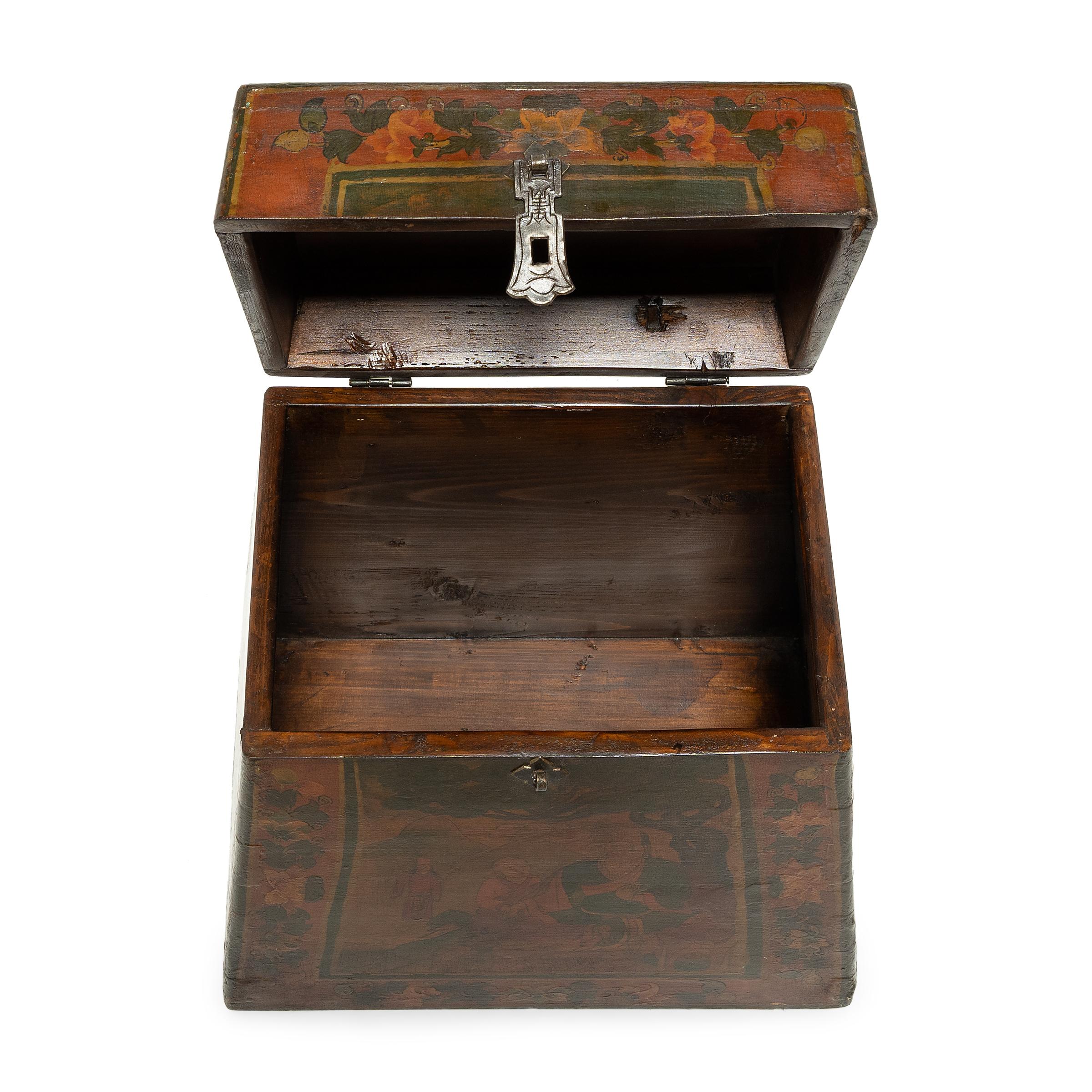 Lacquered Tibetan Painted Longevity Box, c. 1900 For Sale