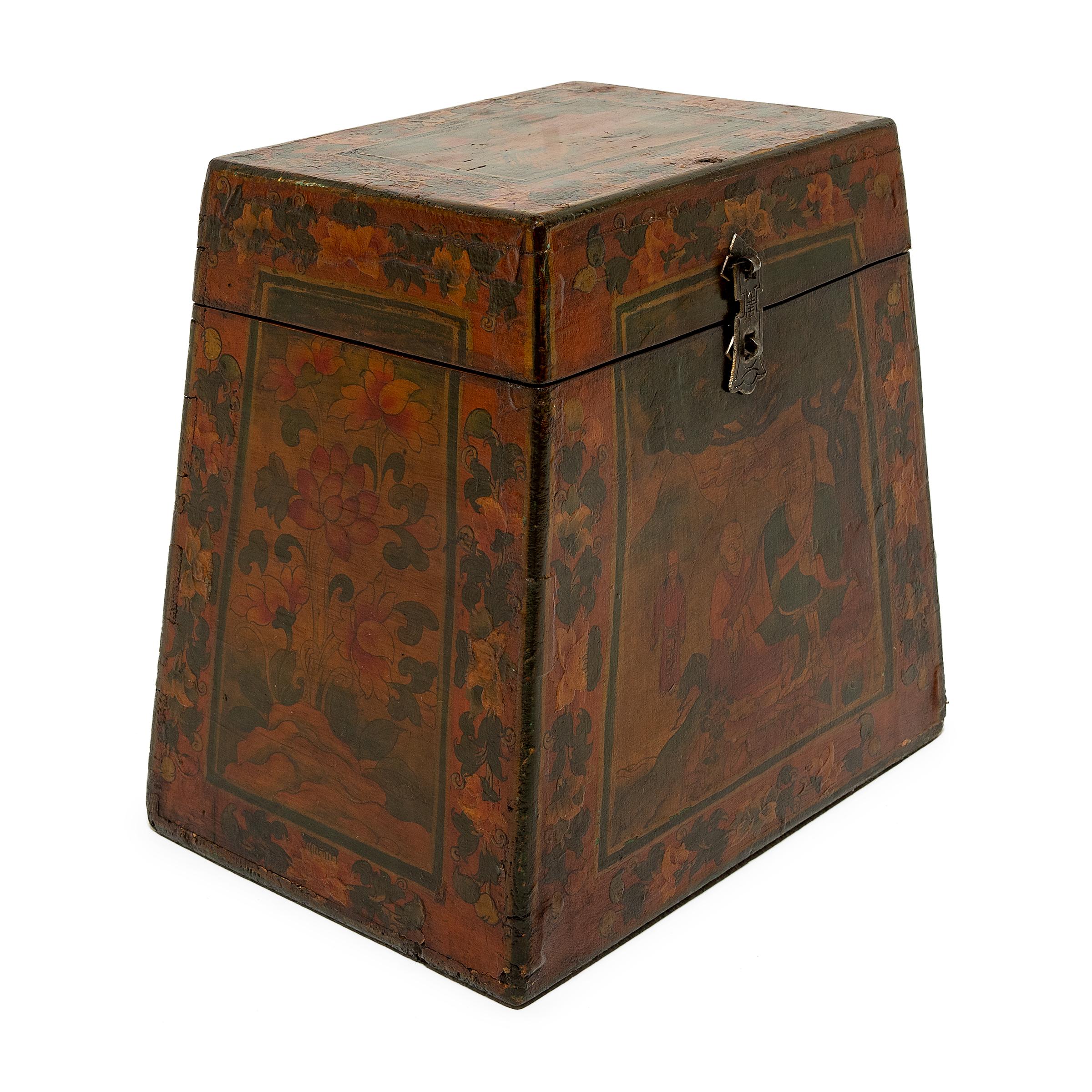 Tibetan Painted Longevity Box, c. 1900 In Good Condition For Sale In Chicago, IL