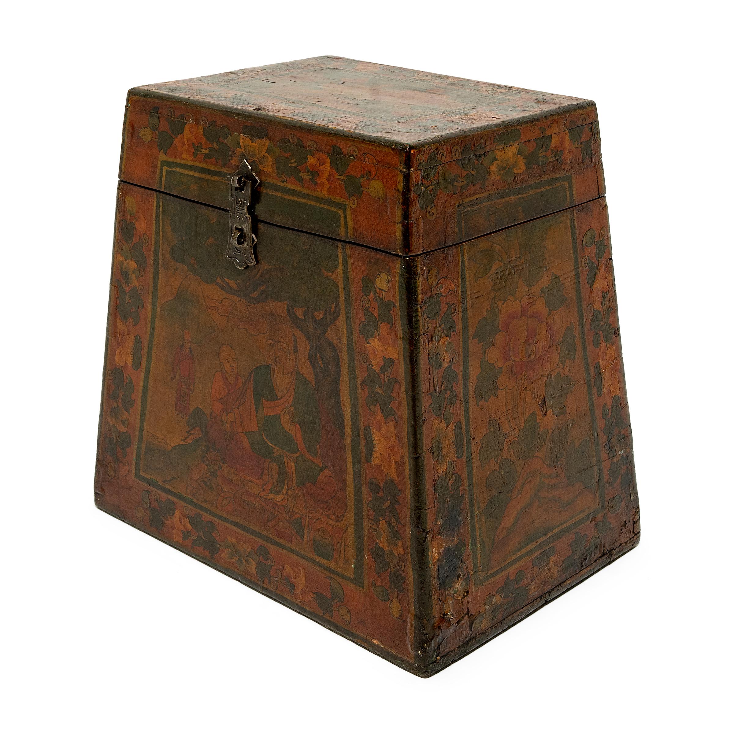 19th Century Tibetan Painted Longevity Box, c. 1900 For Sale