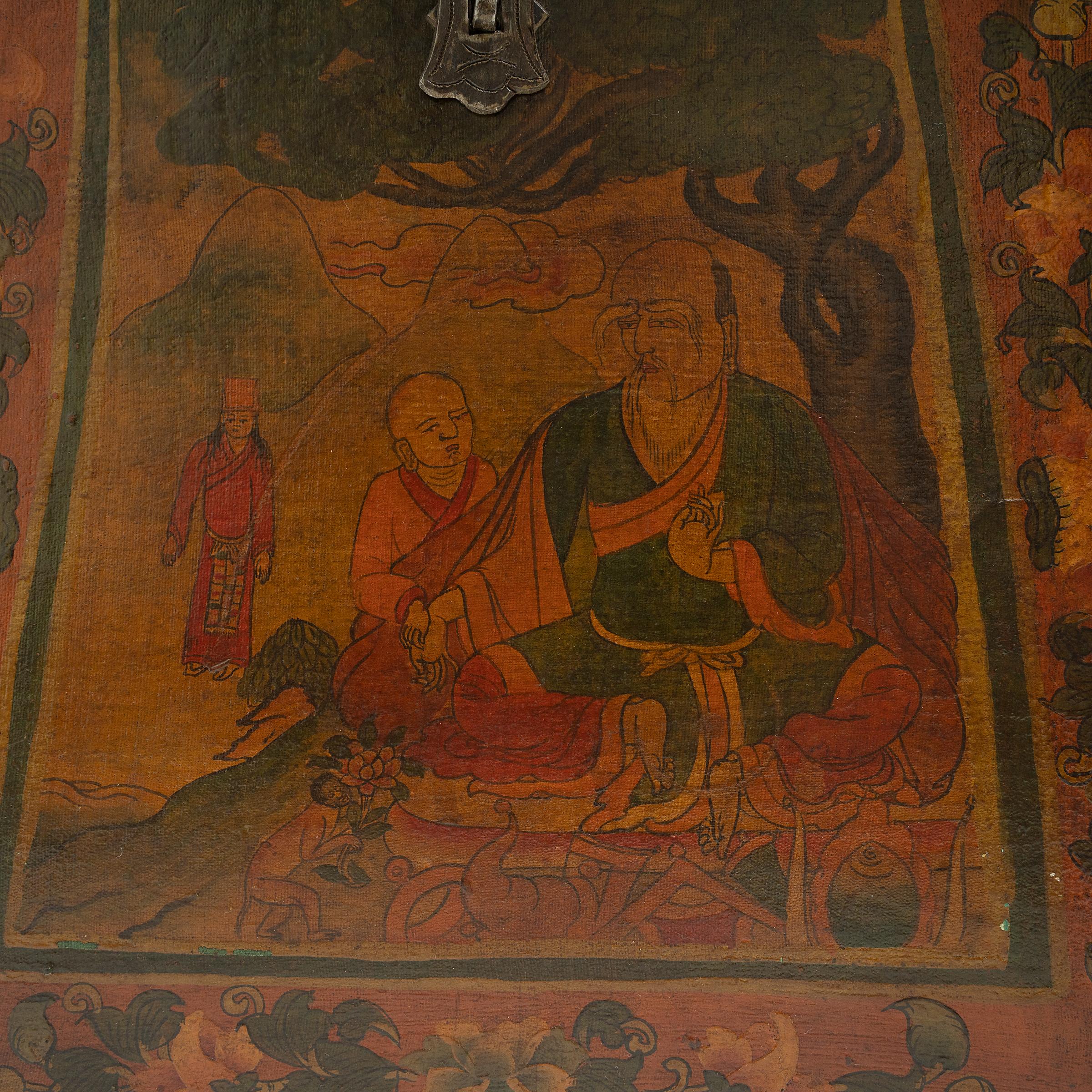 XIXe siècle Boîte de longévité tibétaine peinte, vers 1900 en vente