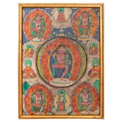 Antique Tibetan Painted Thangka on Cloth with Red Dakini