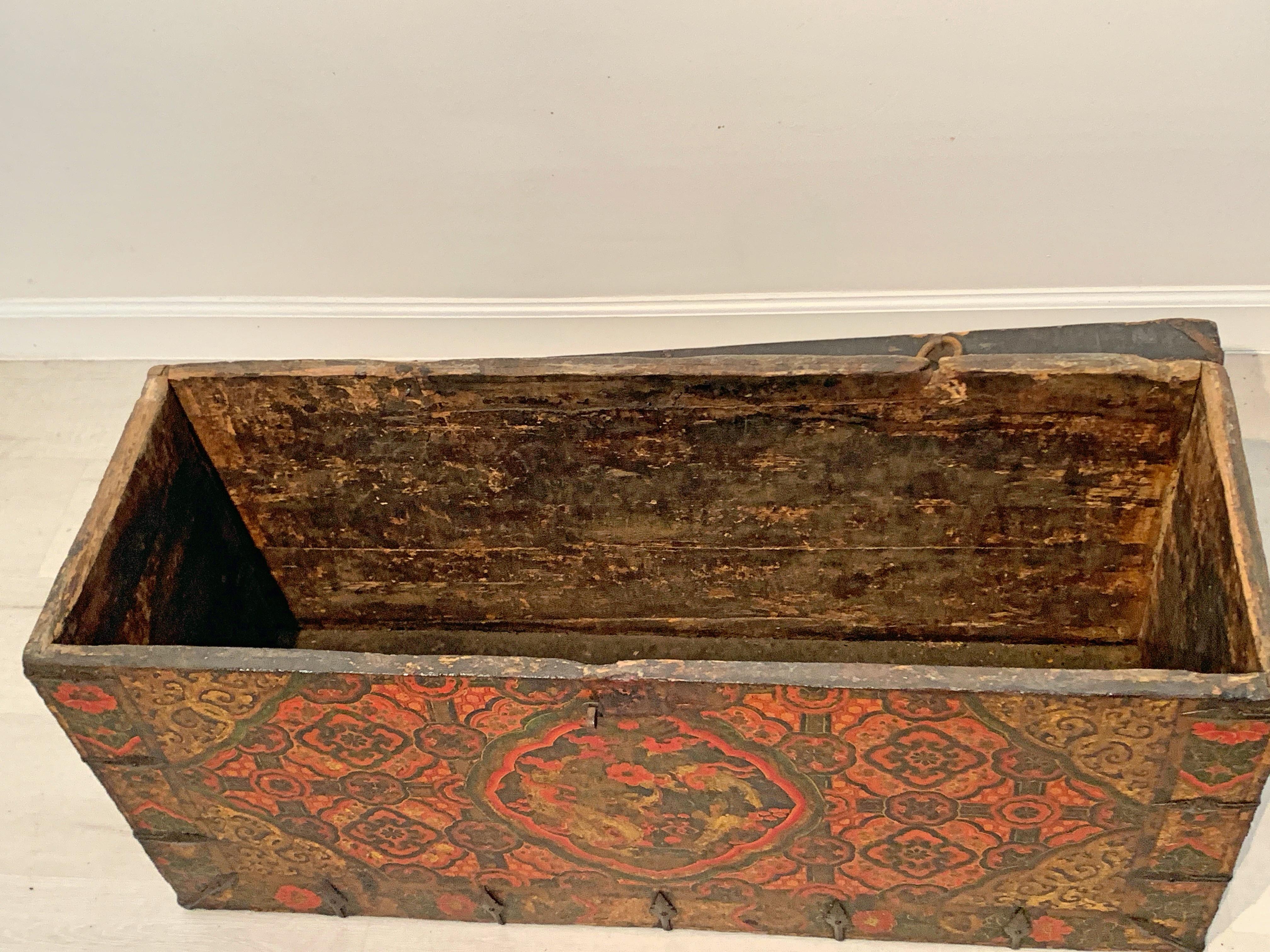 Tibetan Painted Trunk with Dragon and Brocade Design, 17th-18th Century, Tibet 11