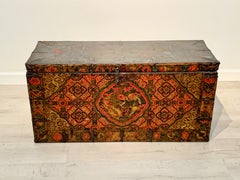 Tibetan Painted Trunk with Dragon and Brocade Design, 17th-18th Century, Tibet