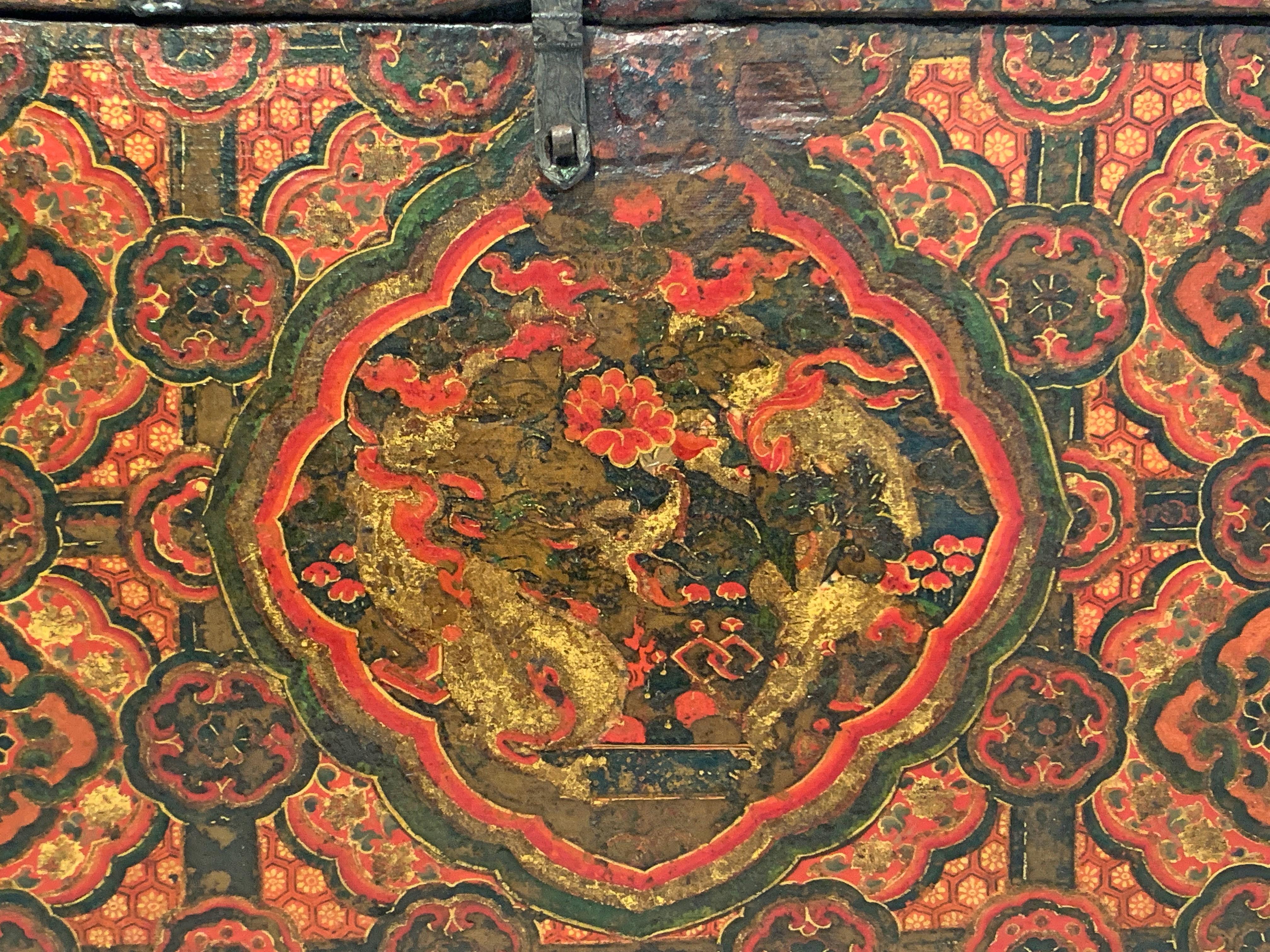 Tibetan Painted Trunk with Dragon and Brocade Design, 17th-18th Century, Tibet 2