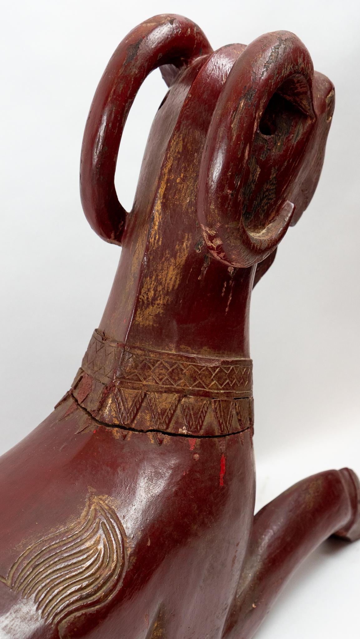 Tibetan Painted Wooden Double-Headed Ram 2