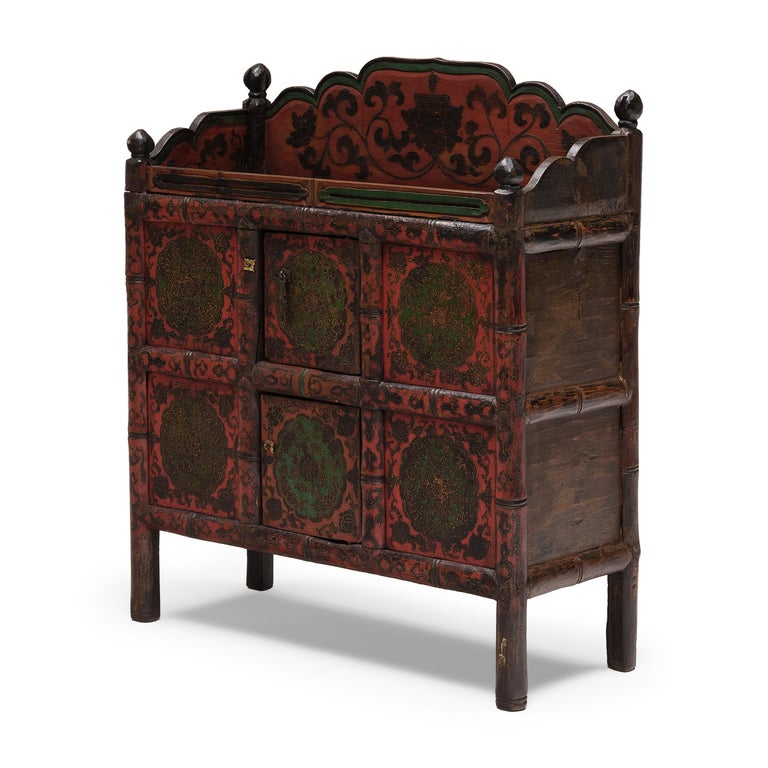 Painted Tibetan 'Pegam' Prayer Table - 18thC Painted Tibetan 'Pegam' Prayer Table - 18thC