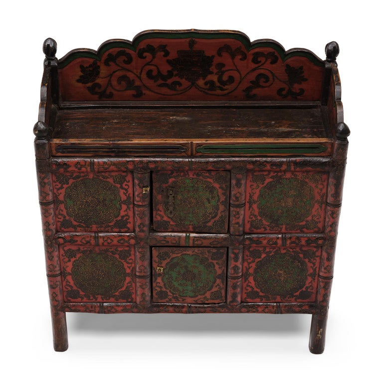 Painted Tibetan 'Pegam' Prayer Table - 18thC Painted Tibetan 'Pegam' Prayer Table - 18thC
